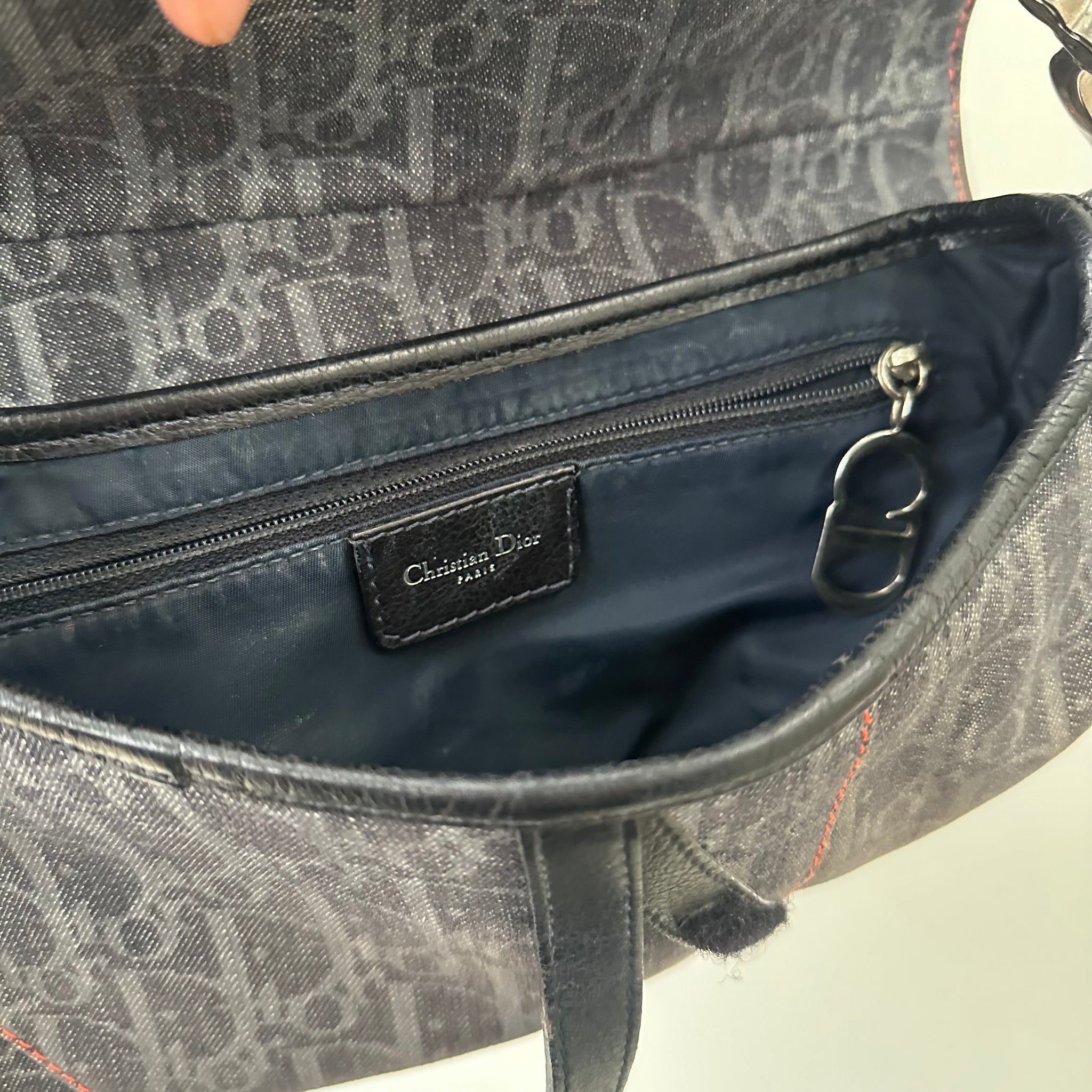 Dior Trotter Saddle Shoulder Bag Black Denim Silver Hardware (2005)