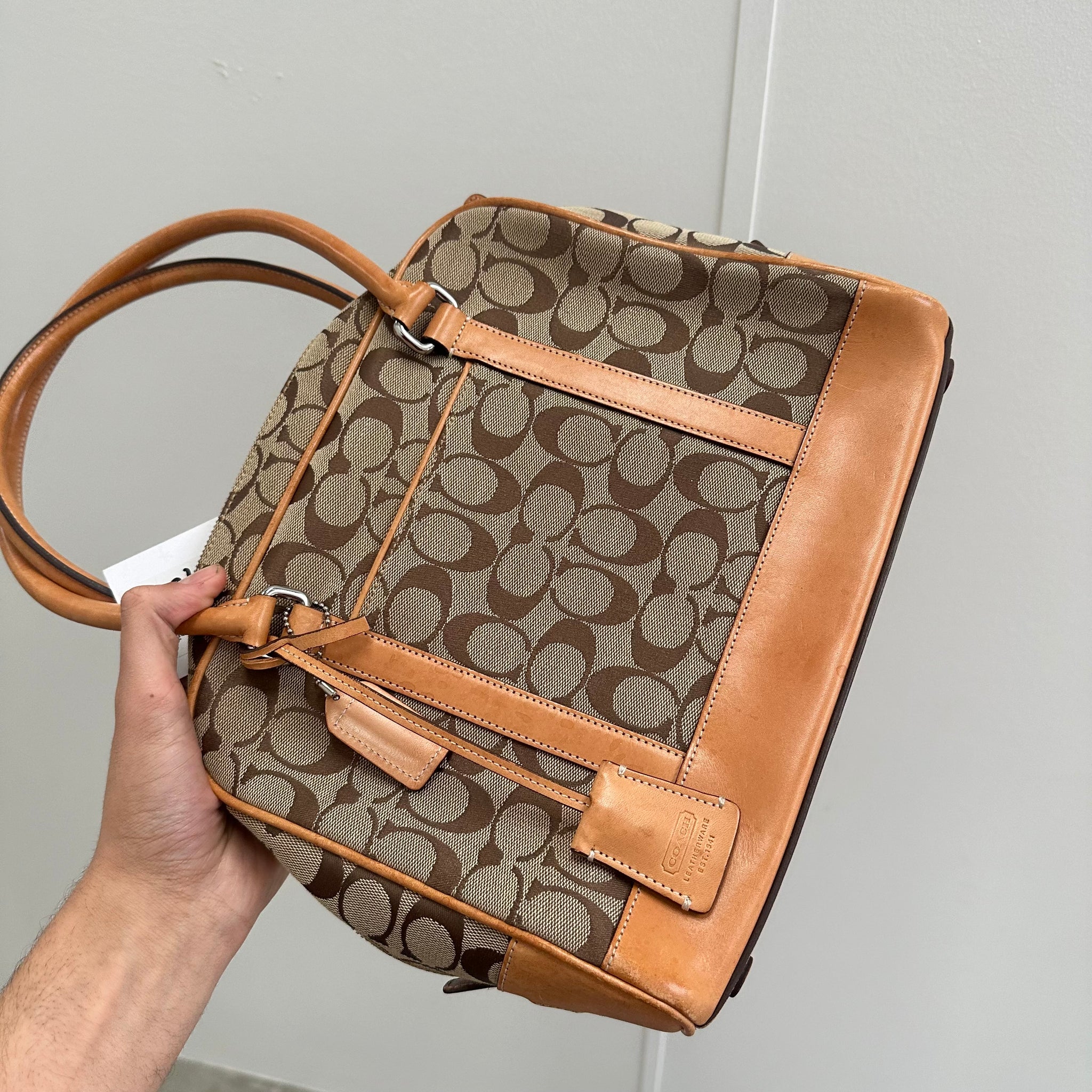 Coach Signature Hand Bag Beige