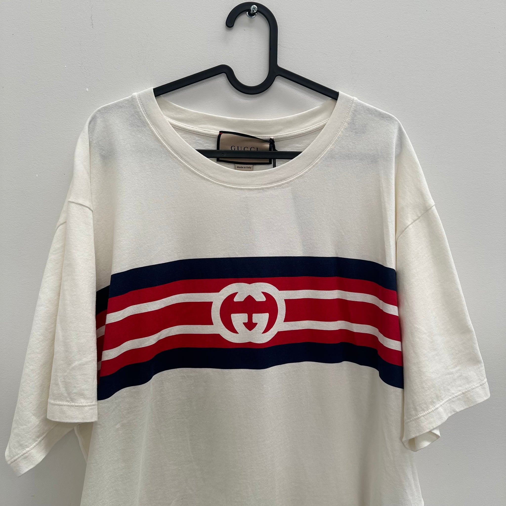 Gucci White Interlocking G Stripe T-Shirt (Size L)
