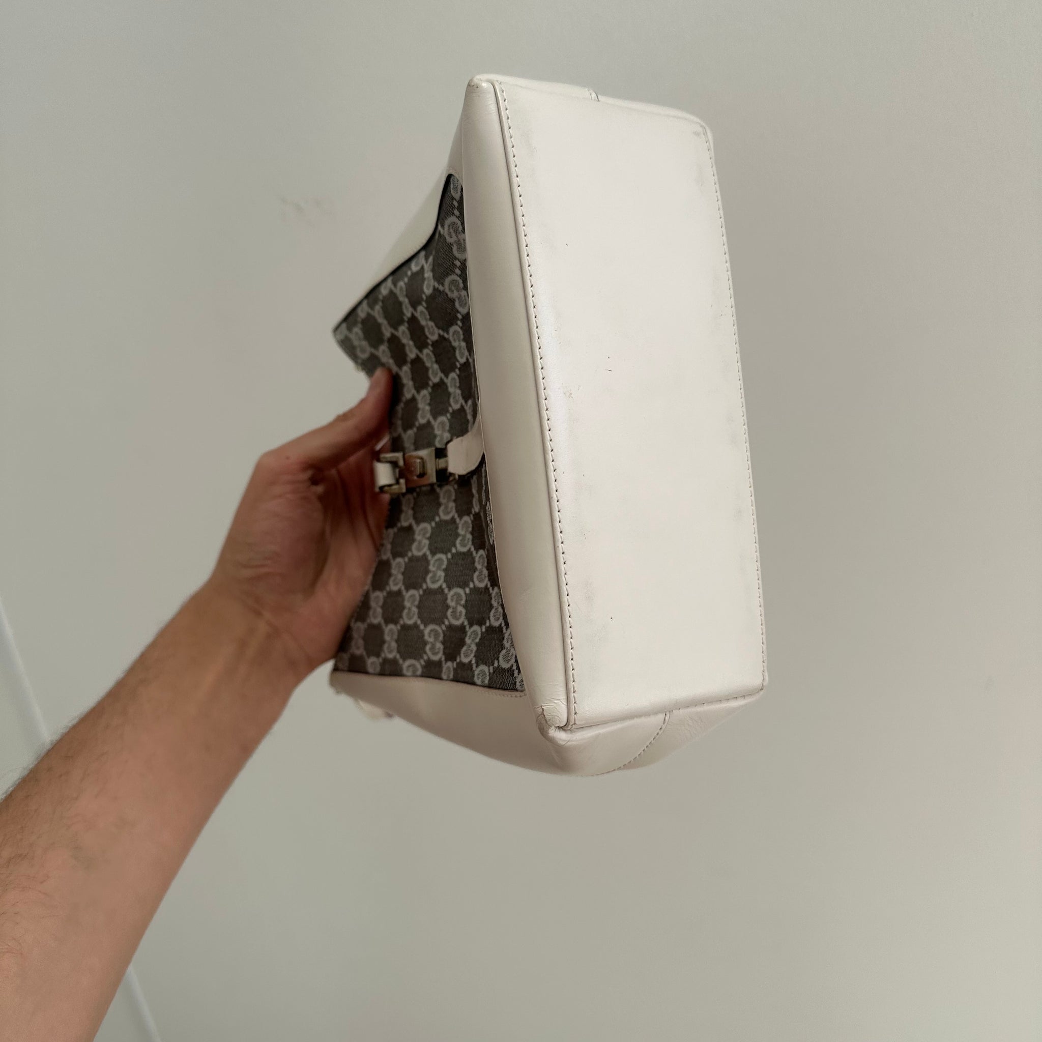 Gucci GG Canvas Jackie Shoulder Bag Silver/White