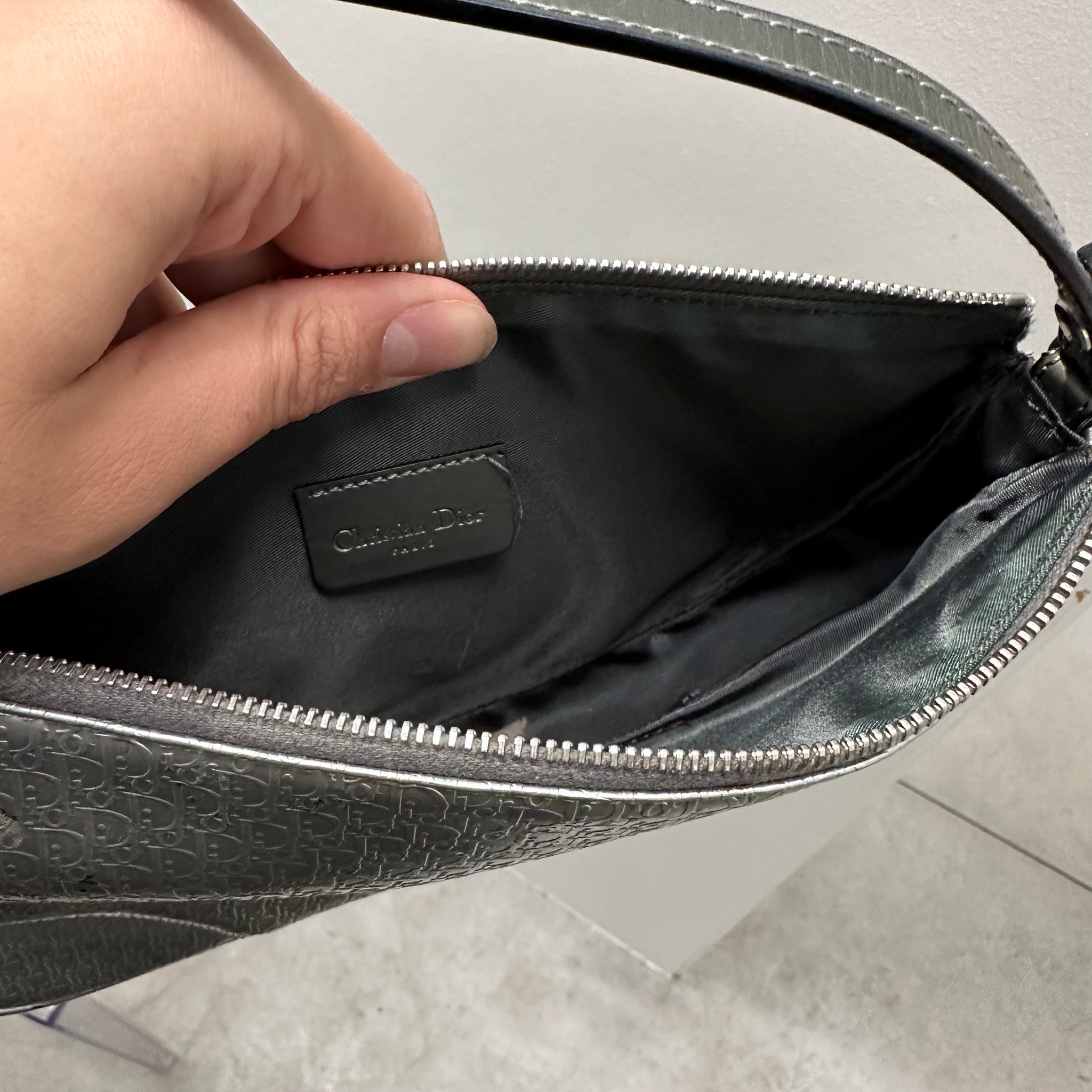 Dior Silver Oblique Matte Leather Saddle Bag