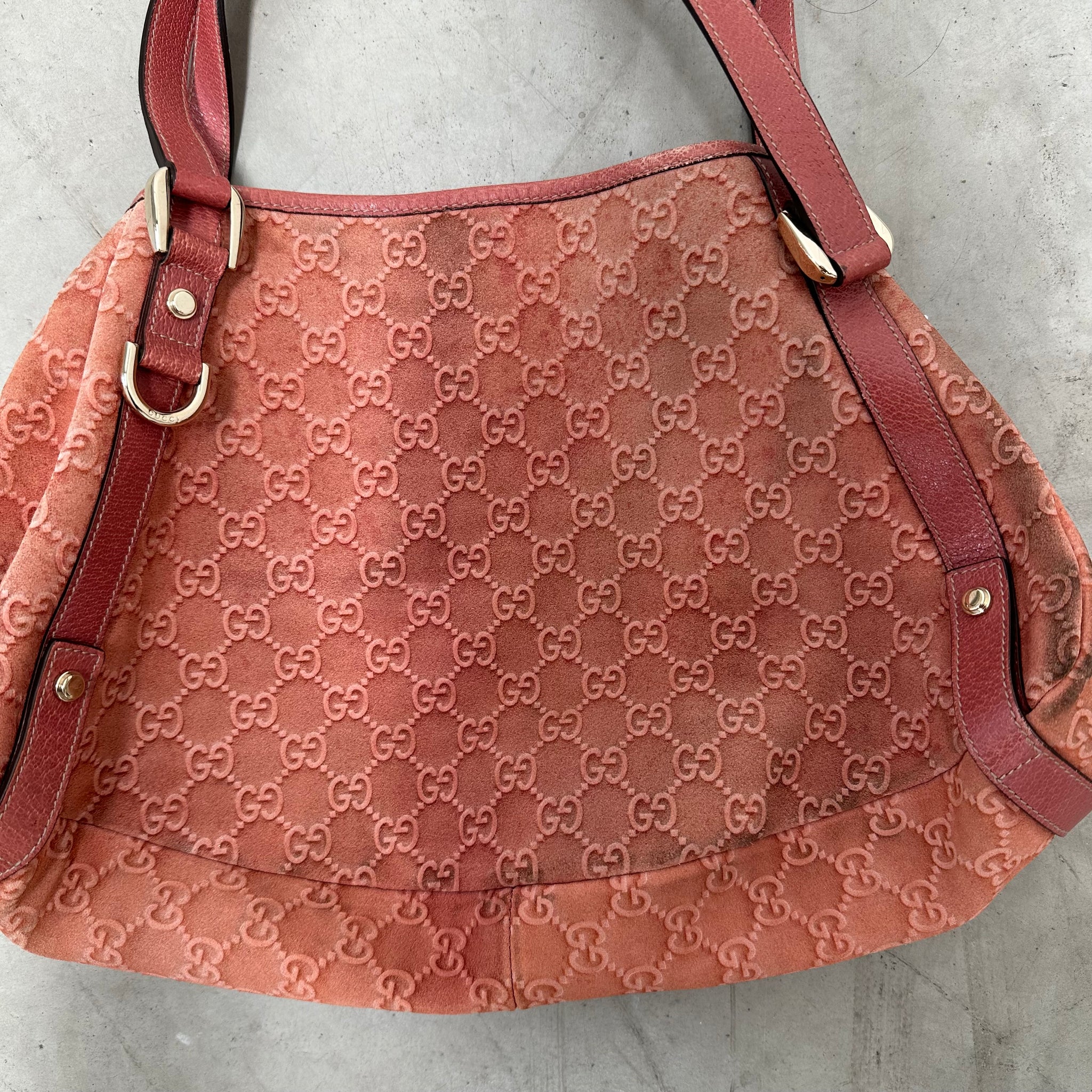 Gucci Pink Guccissima Nubuck and Leather Abbey Hobo Tote Bag