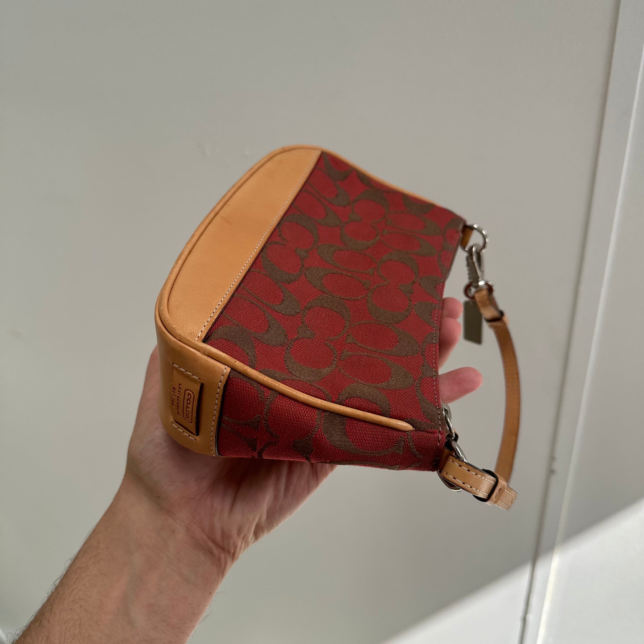 Coach Signature Demi Shoulder Bag Tan/Red