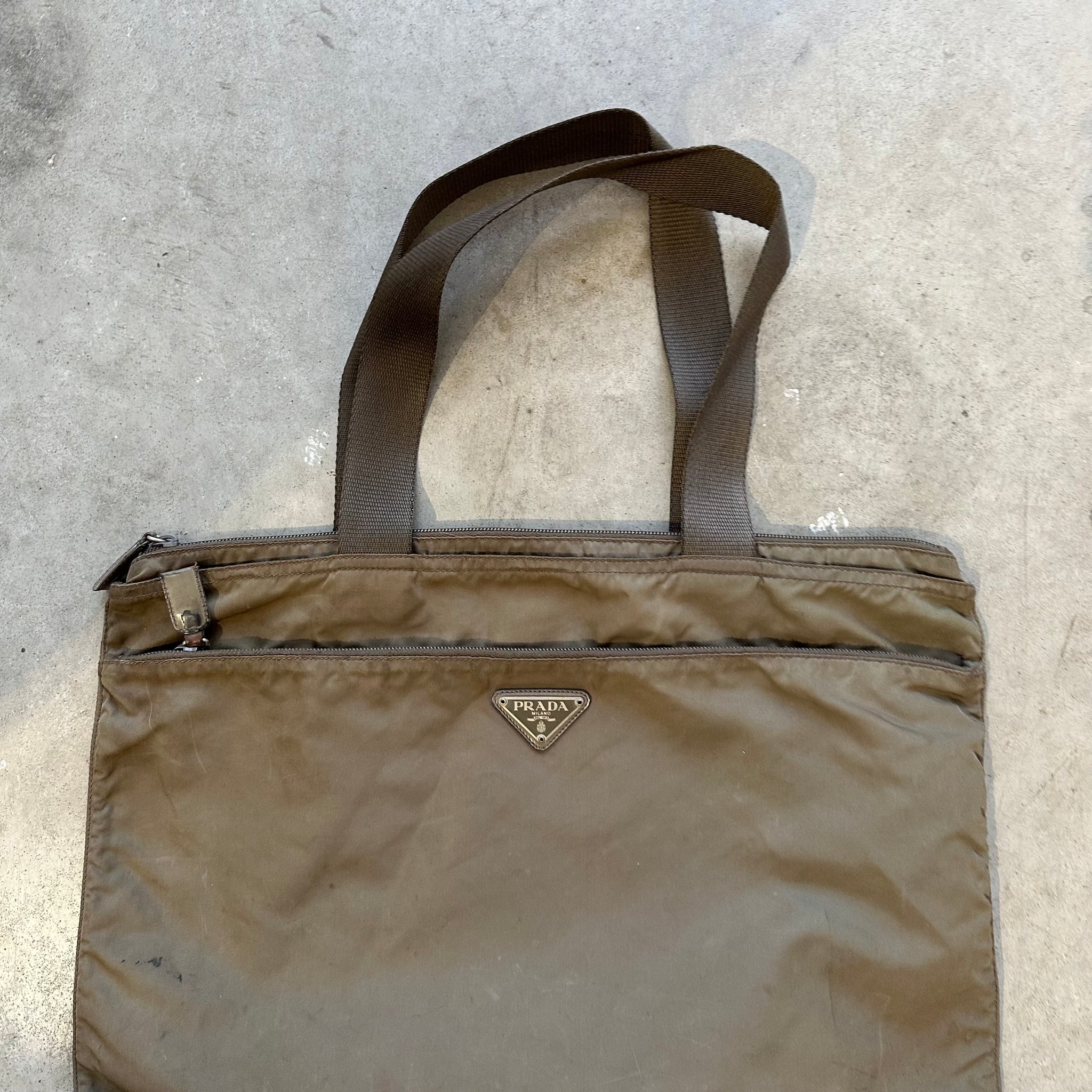 Prada Beige Front Zip Tote Bag