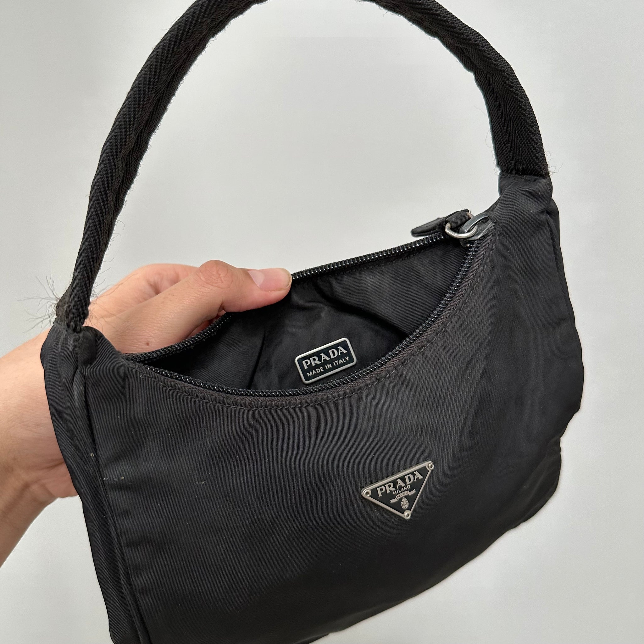 Prada Black Nylon Shoulder Hobo Bag