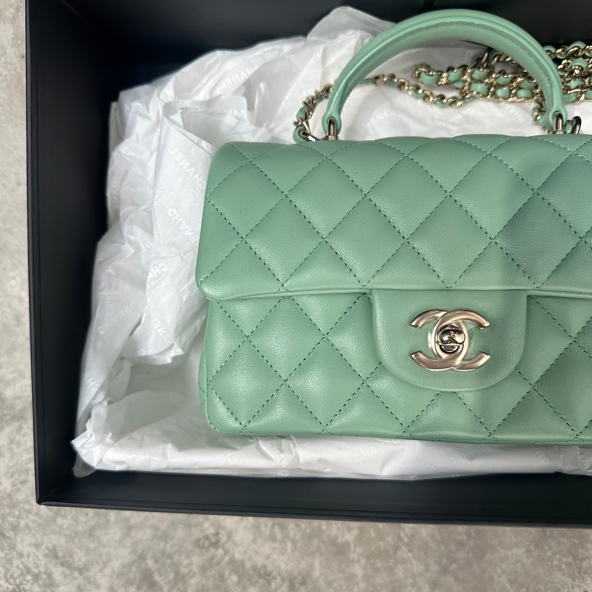 Chanel Green Mini Flap Top Handle Bag