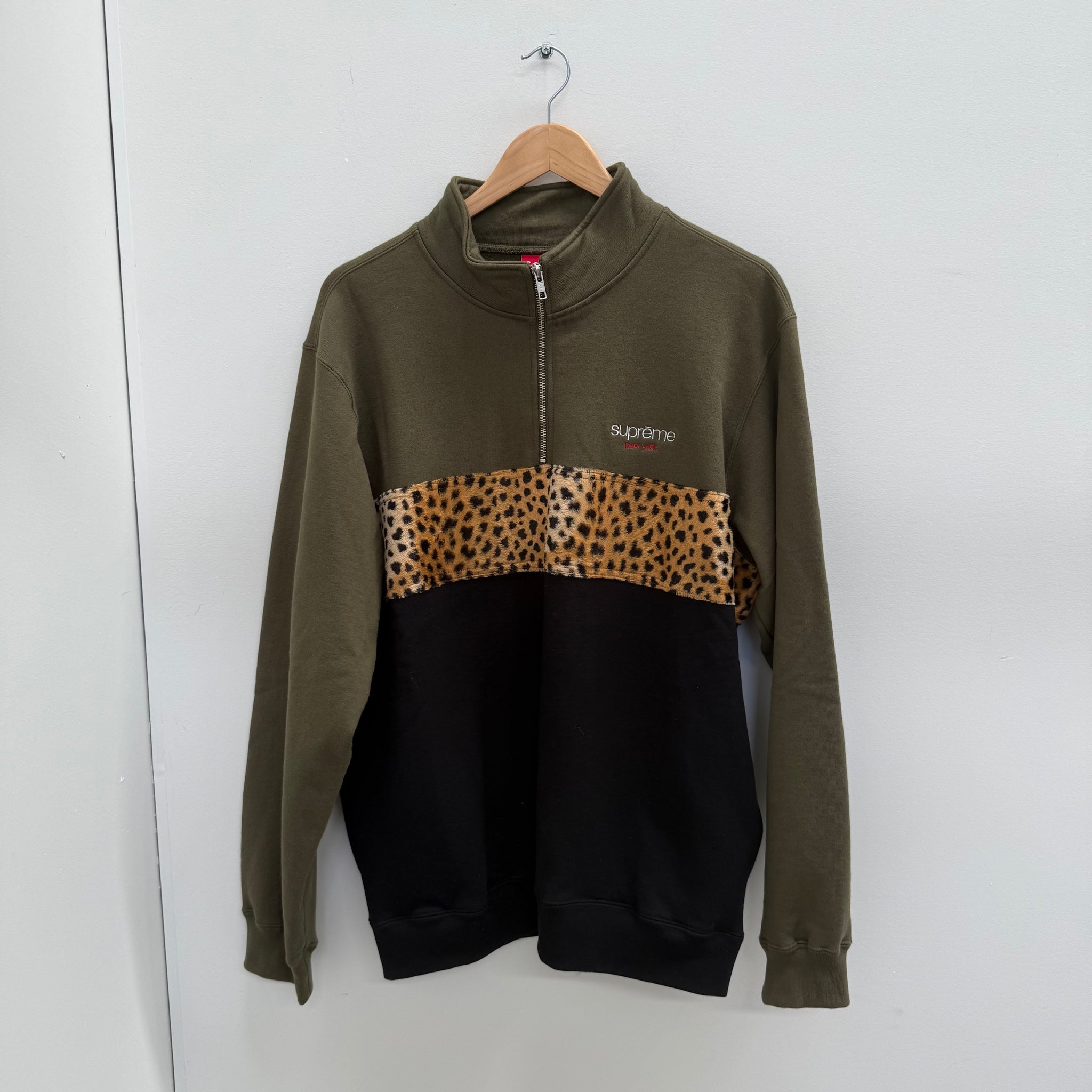 Supreme Leopard Half Zip Sweater Olive (Size L)
