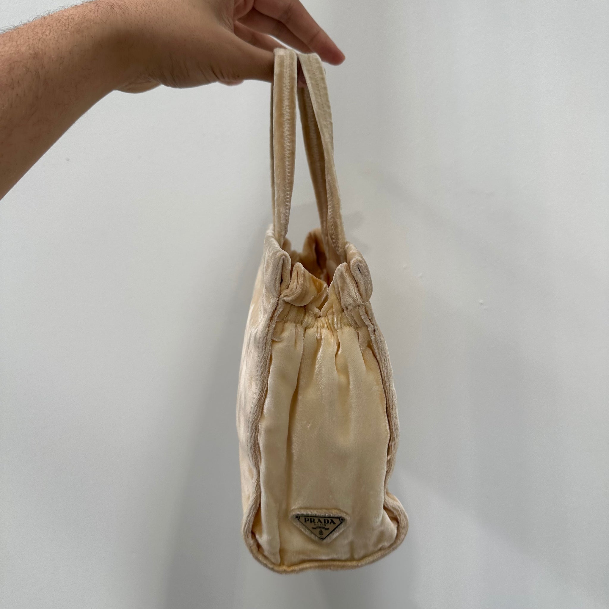 Prada Side Logo Mini Hand Bag Velvet Beige