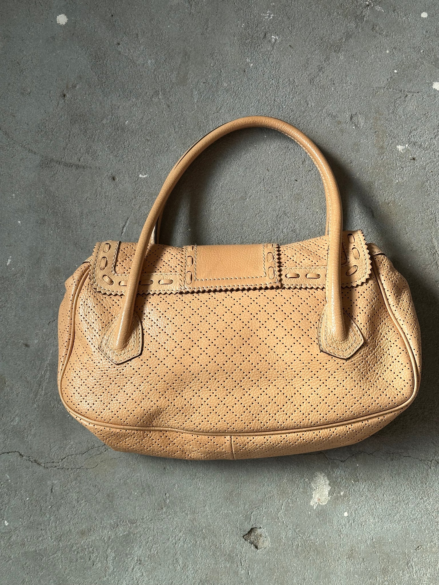 Celine Perforated Leather Shoulder Bag Beige