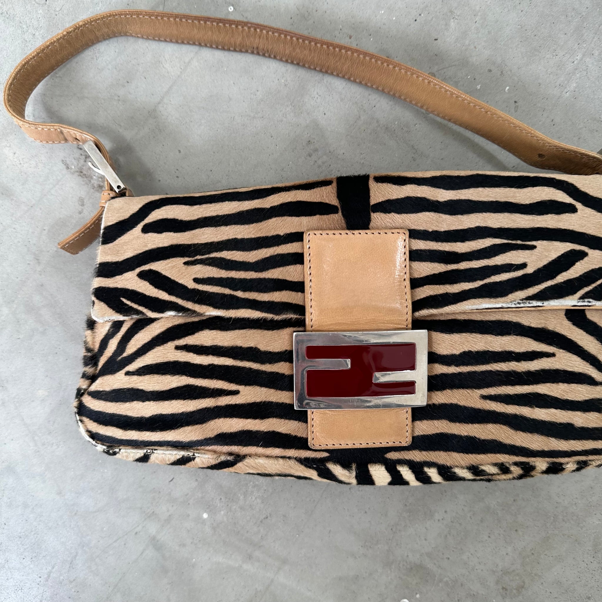 Fendi Animal Print Baguette Bag Beige