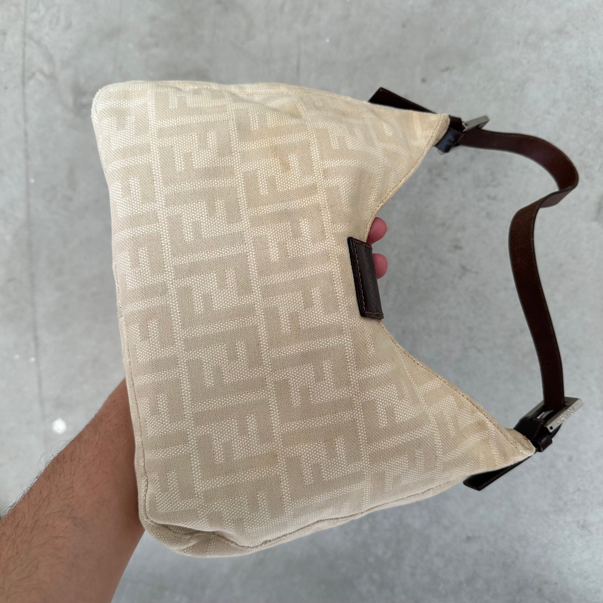 Fendi Zucca Canvas Mamma Baguette Shoulder Bag Cream