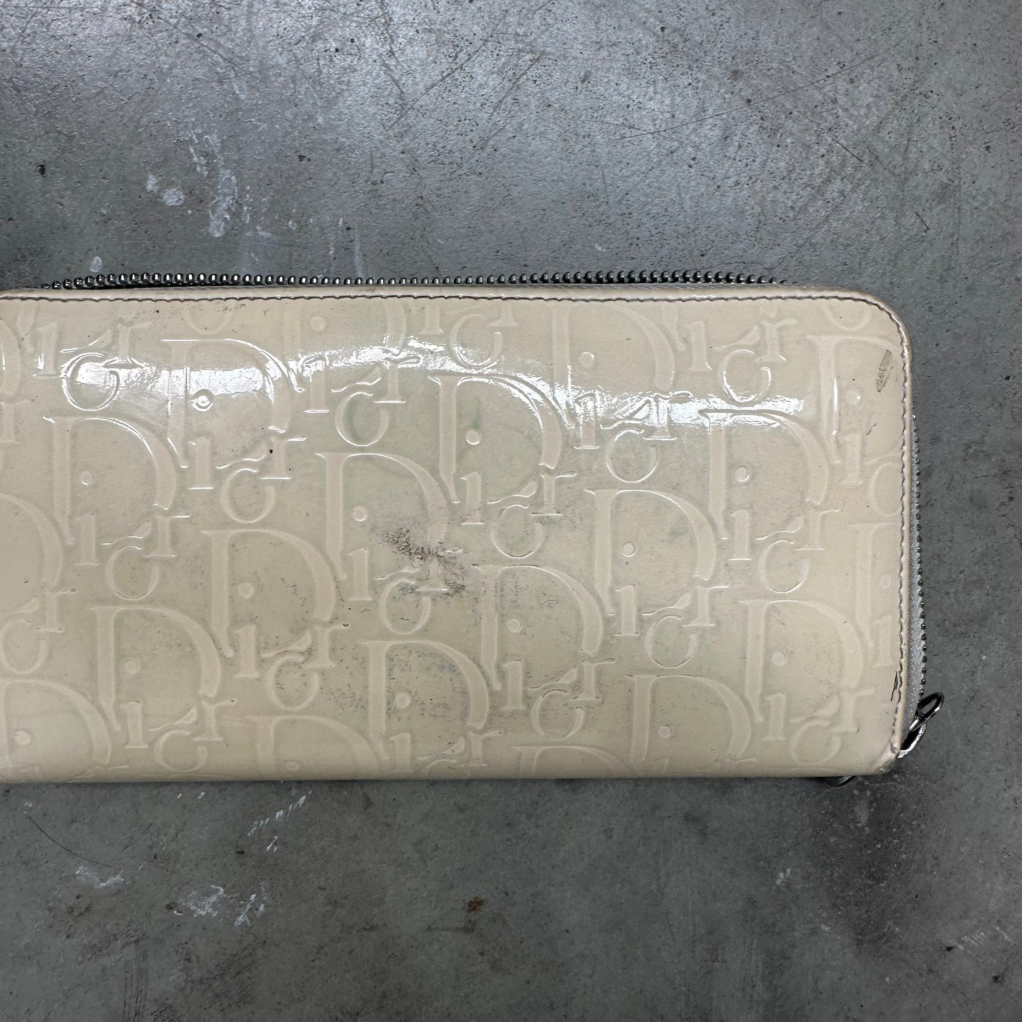 Dior Cream Logo Print Zip Around Long Wallet