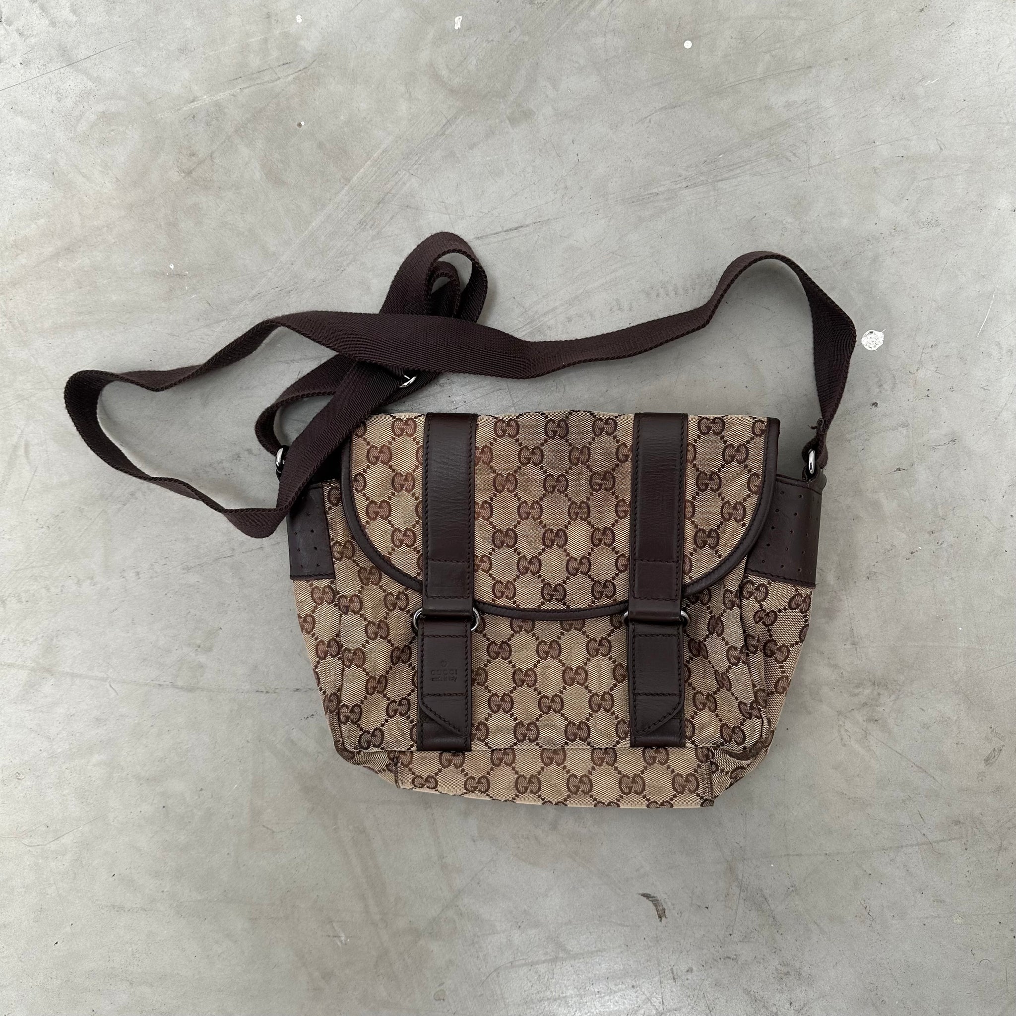 Gucci GG Print Double Strap Crossbody / Messenger Bag