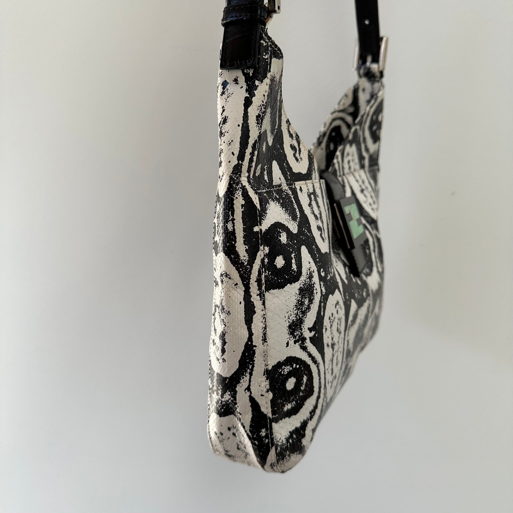 Fendi Python White Black Baguette Bag