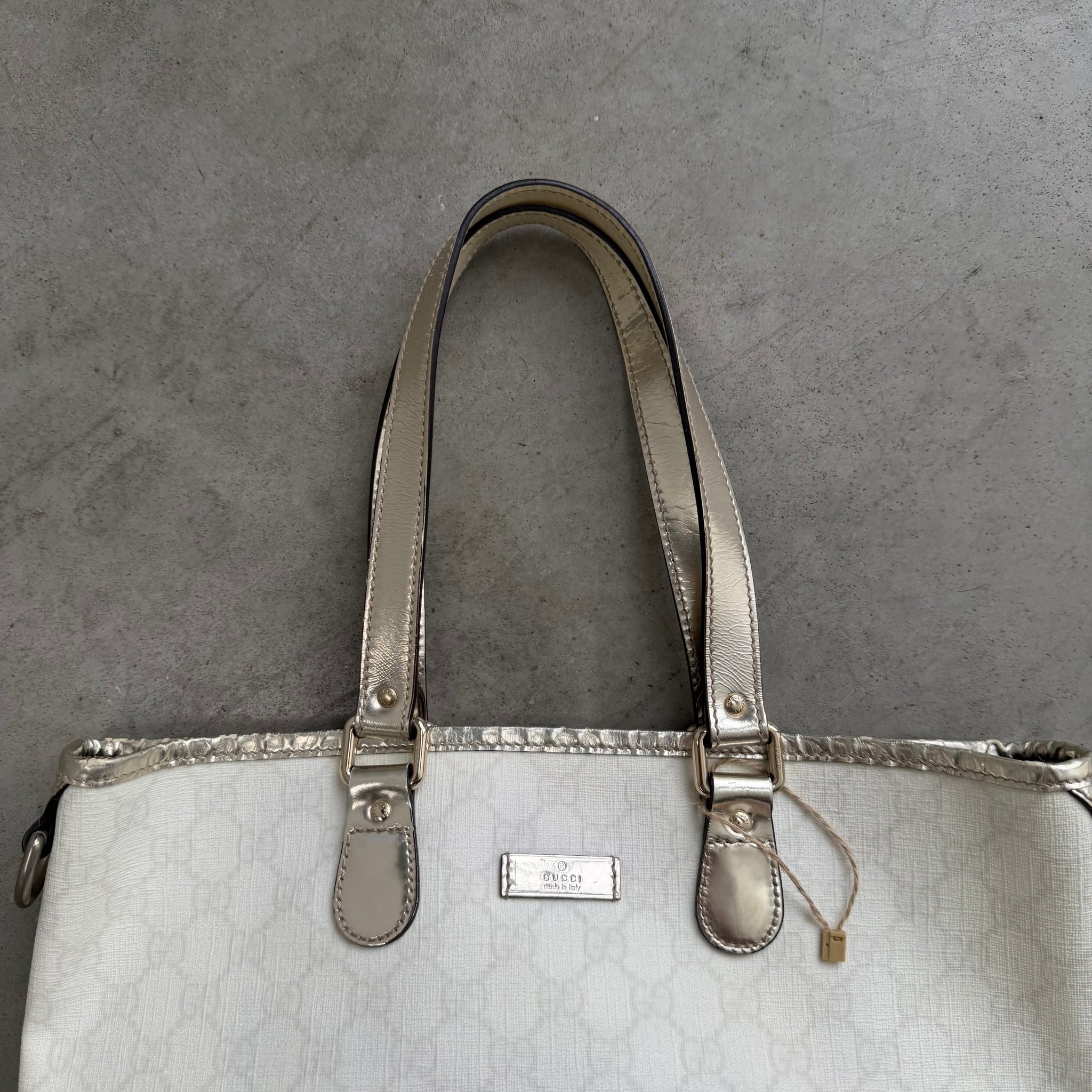 Gucci Patent Strap White Tote Bag