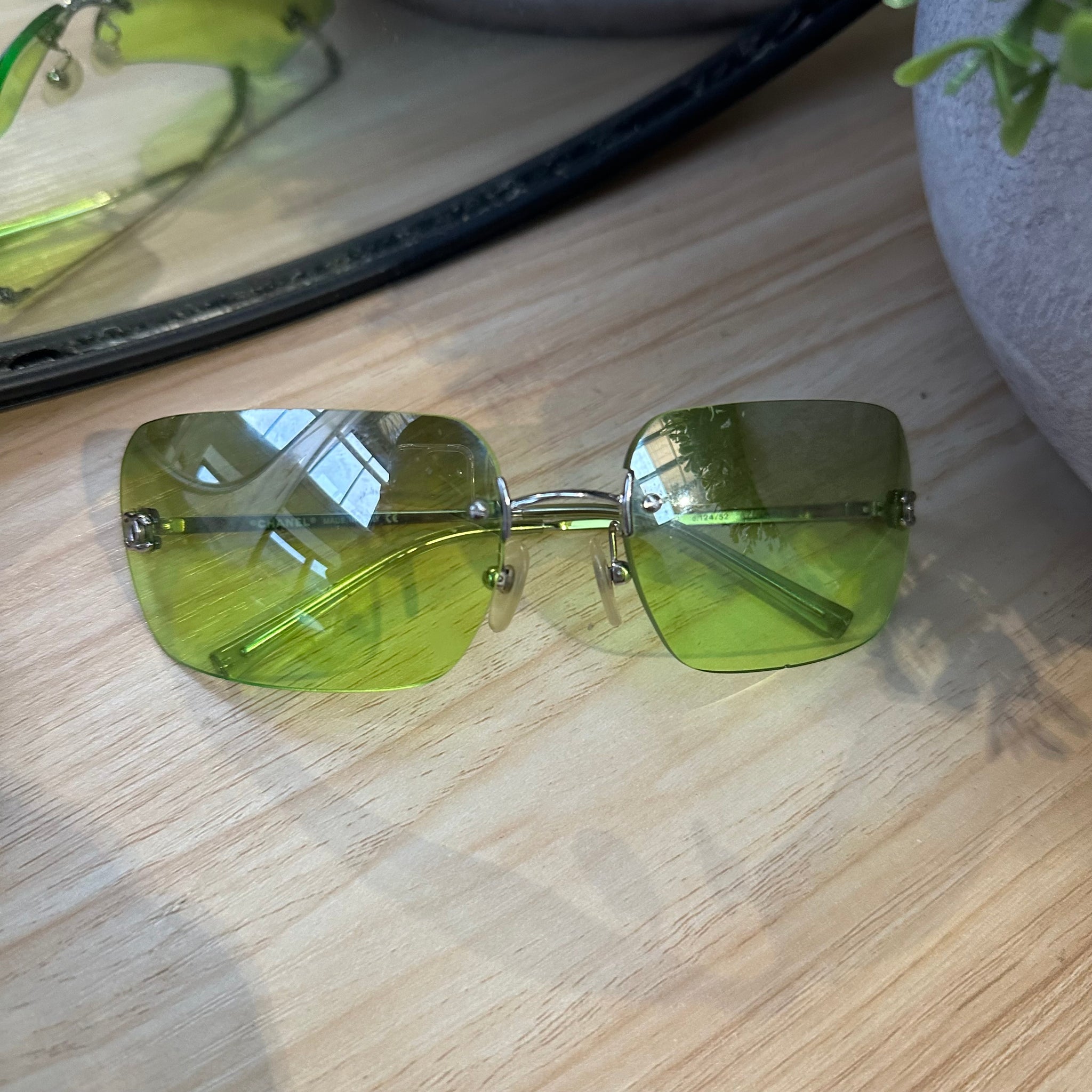 Chanel Lime Green Rimless Vintage Sunglasses