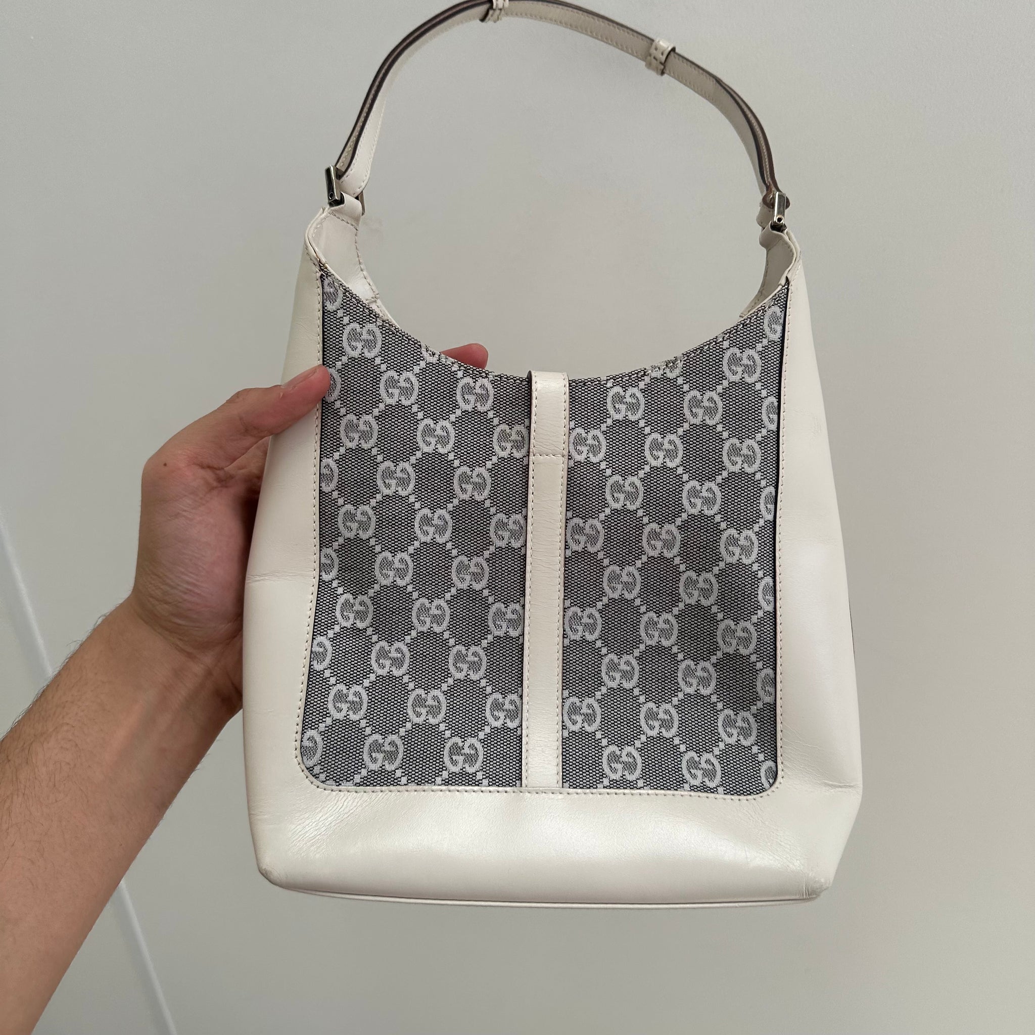 Gucci GG Canvas Jackie Shoulder Bag Silver/White