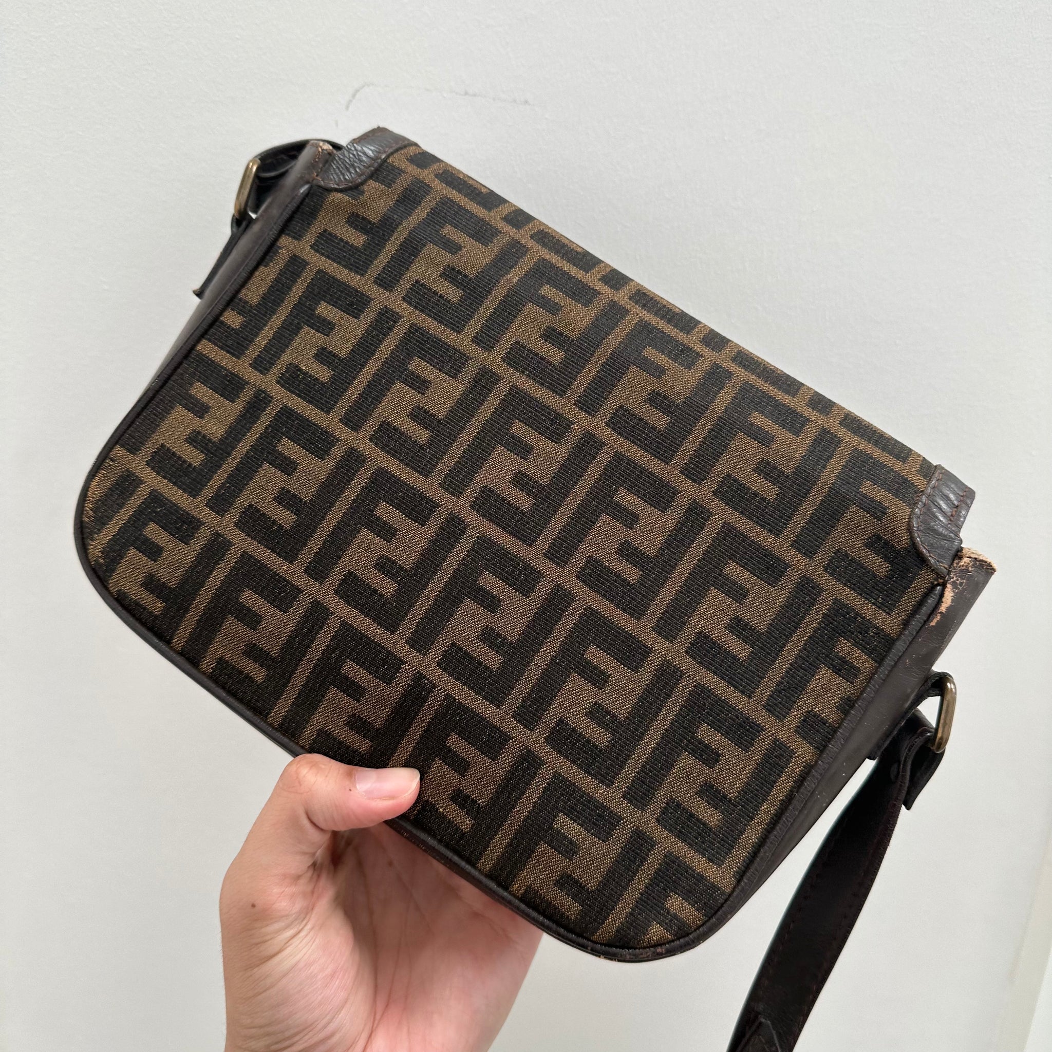 Fendi Zucca Canvas Crossbody Bag Leather