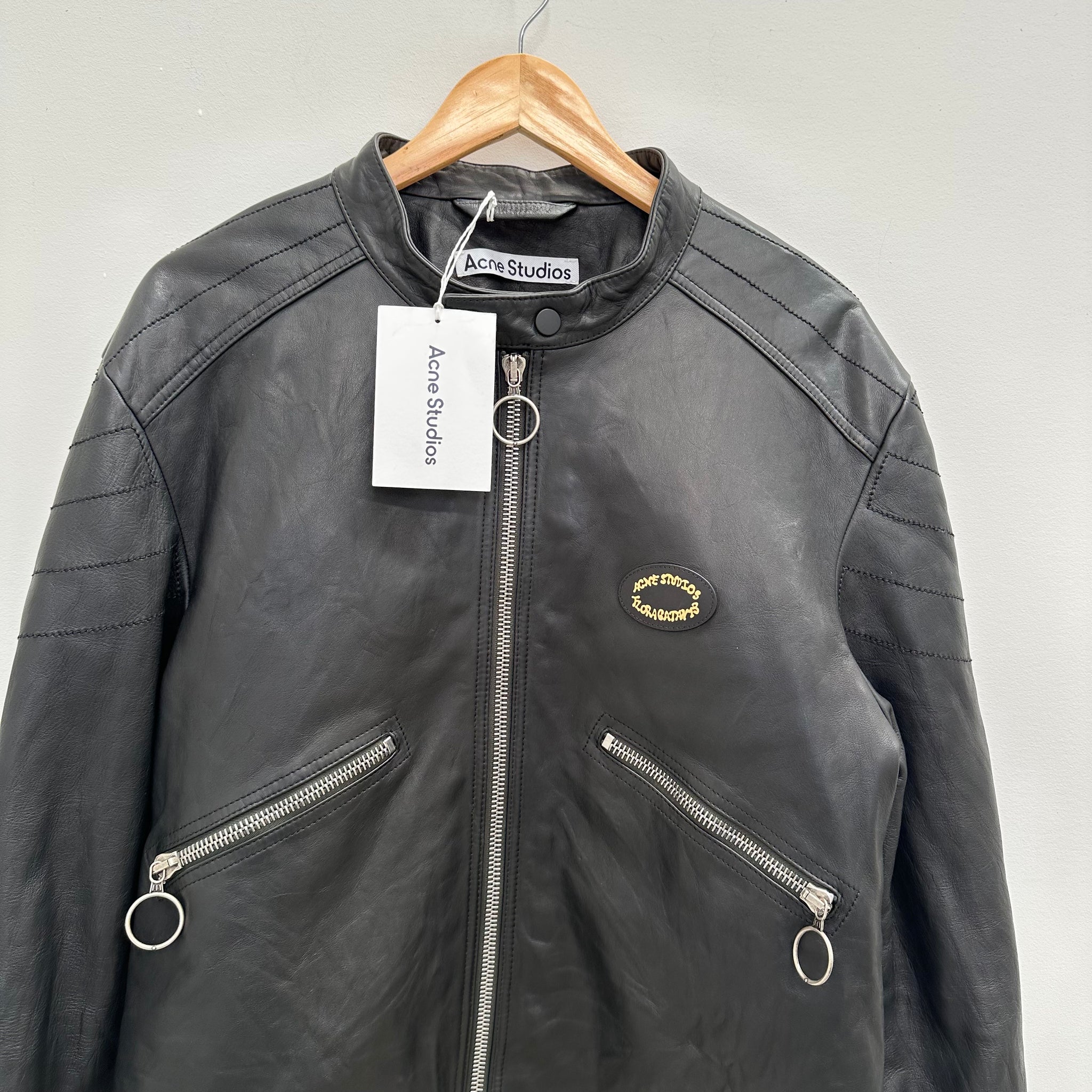 Acne Studios Laffero Distressed Black  Leather Jacket