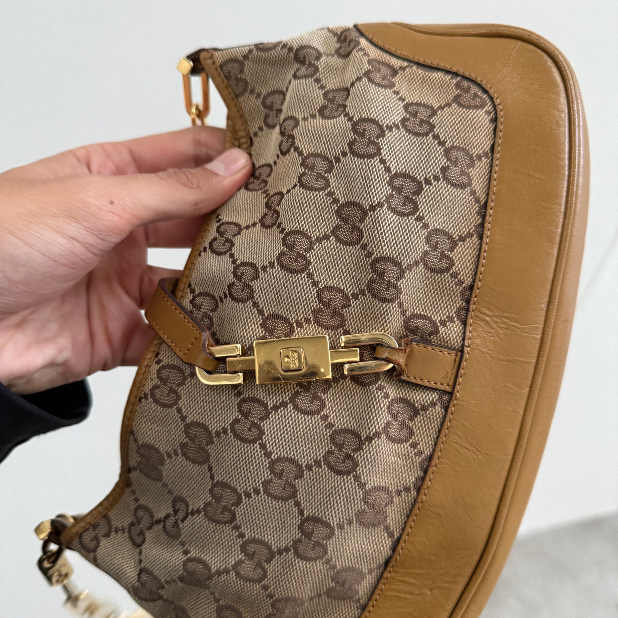 Gucci Jackie GG Print Shoulder Bag with Gold Chain Strap