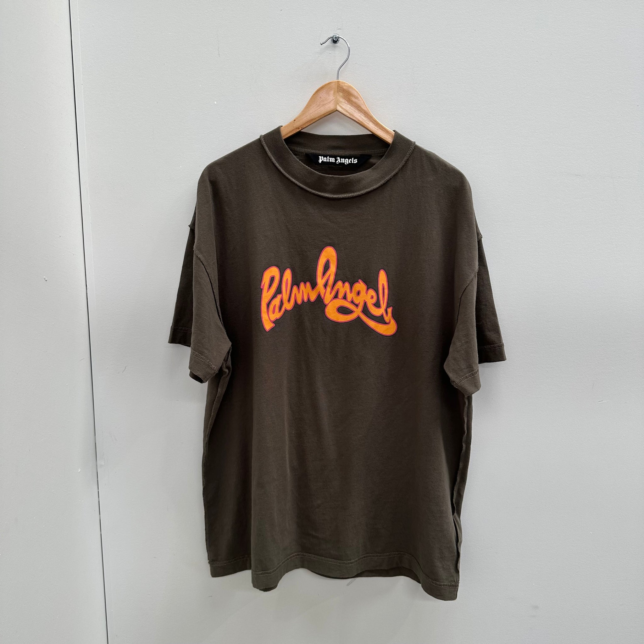 Palm Angels Khaki Seasonal Logo Inside-Out T-Shirt (Size XL)
