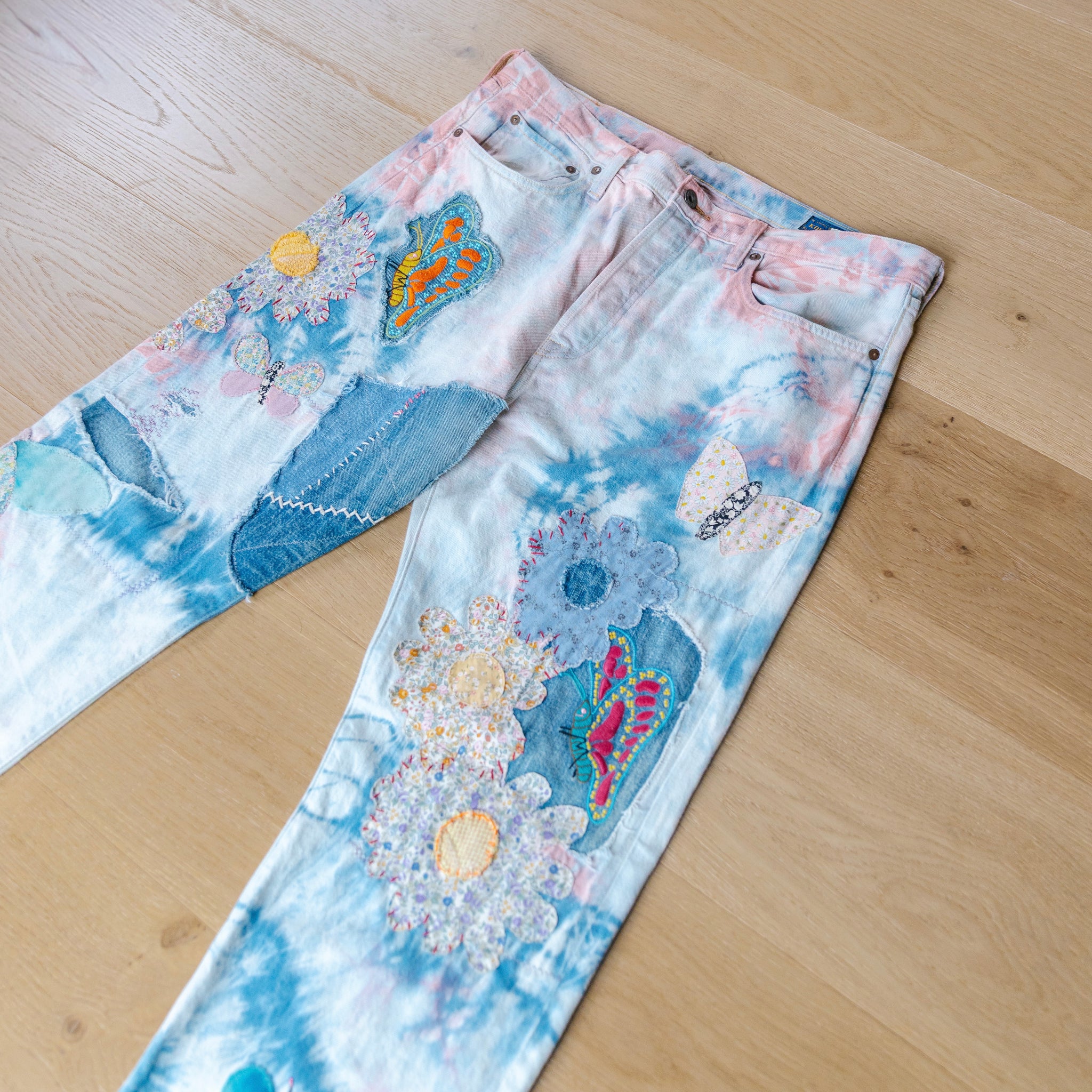 Kapital 12.5OZ Papillon Flared Tie Dye Jeans (Size 38)