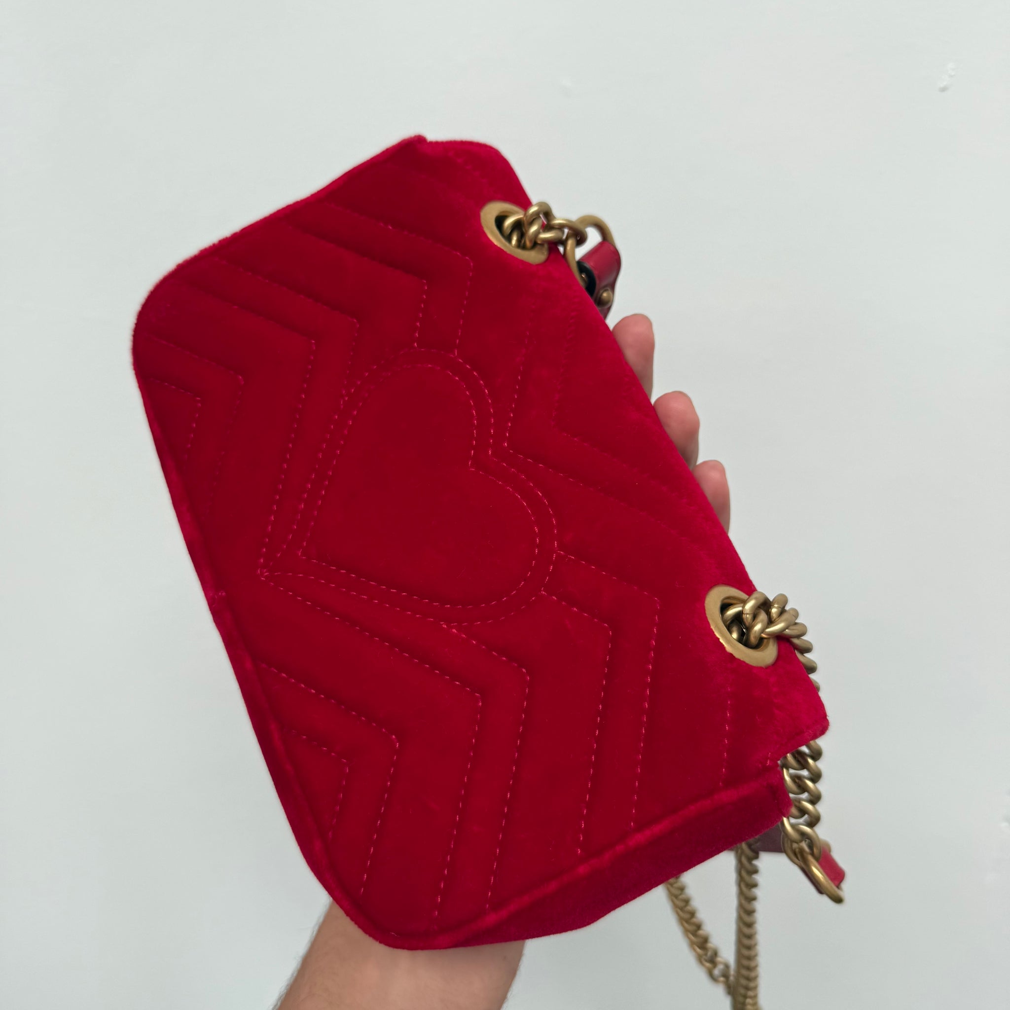 Gucci Marmont Red Velvet Shoulder Bag