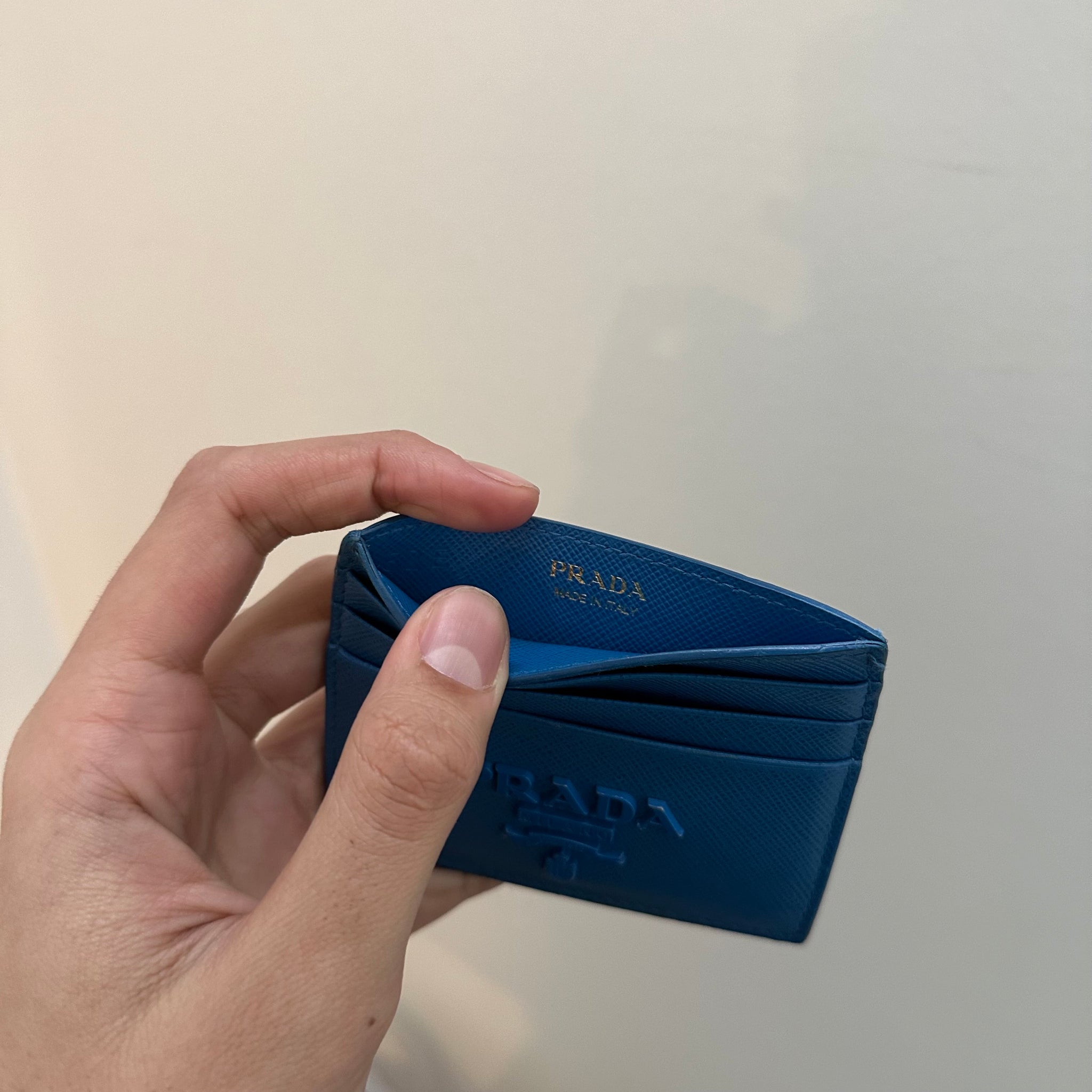 Prada Saffiano Monochrome Blue Card Holder