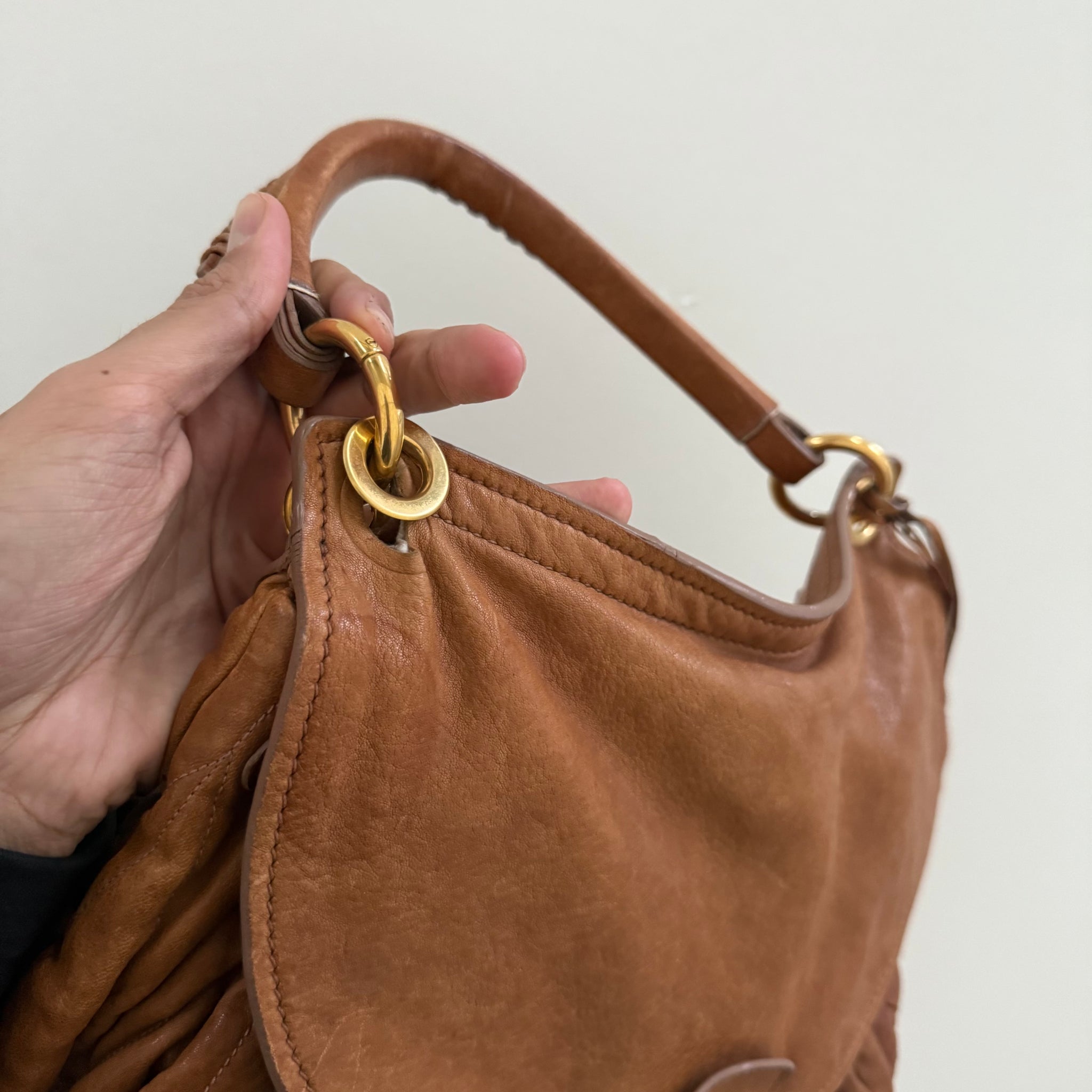 Miu Miu Matelasse Shoulder Bag Leather Bag Brown