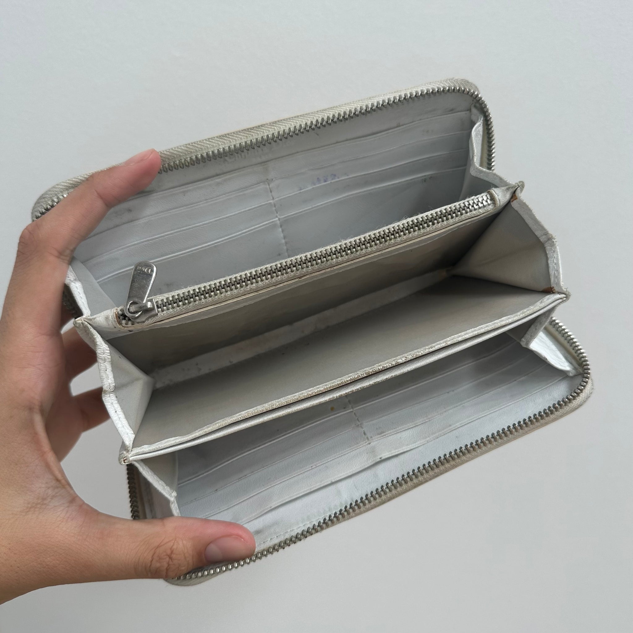 Dior Cream Logo Print Zip Around Long Wallet