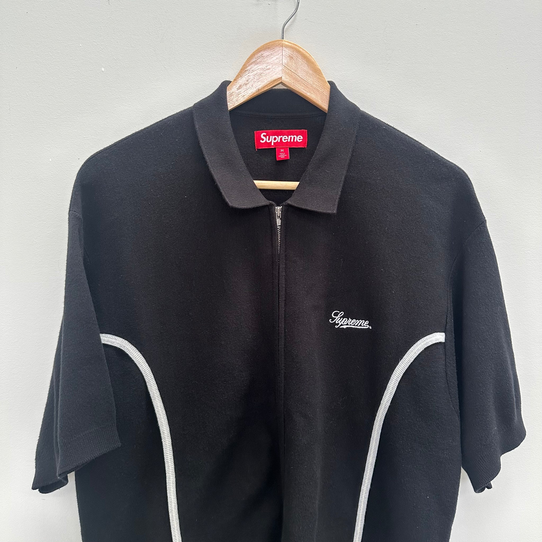 Supreme Piping Zip Up Polo Black (Size M)