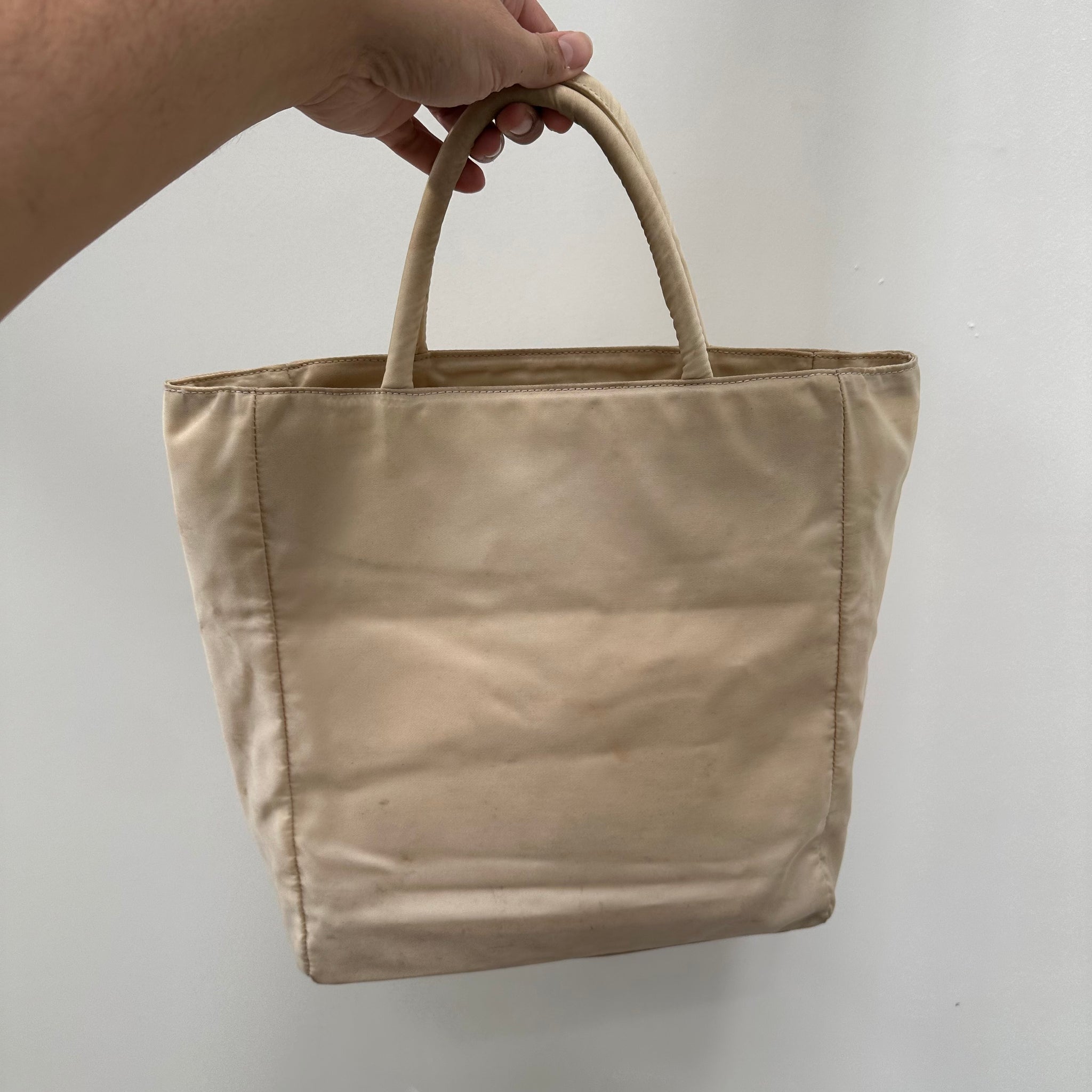 Prada  Centre Logo Tote Bag Nylon Beige