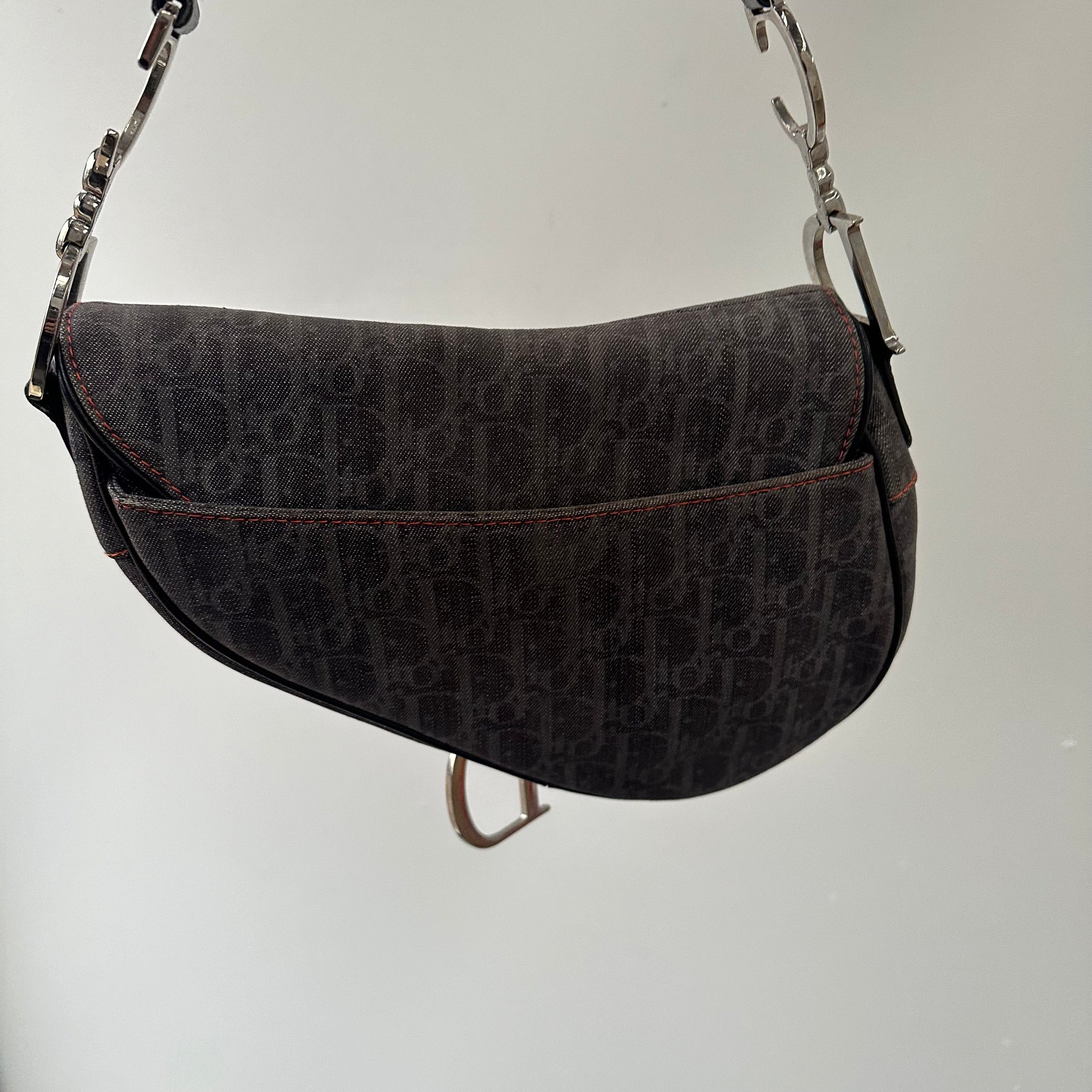 Dior Trotter Saddle Shoulder Bag Black Denim Silver Hardware (2005)