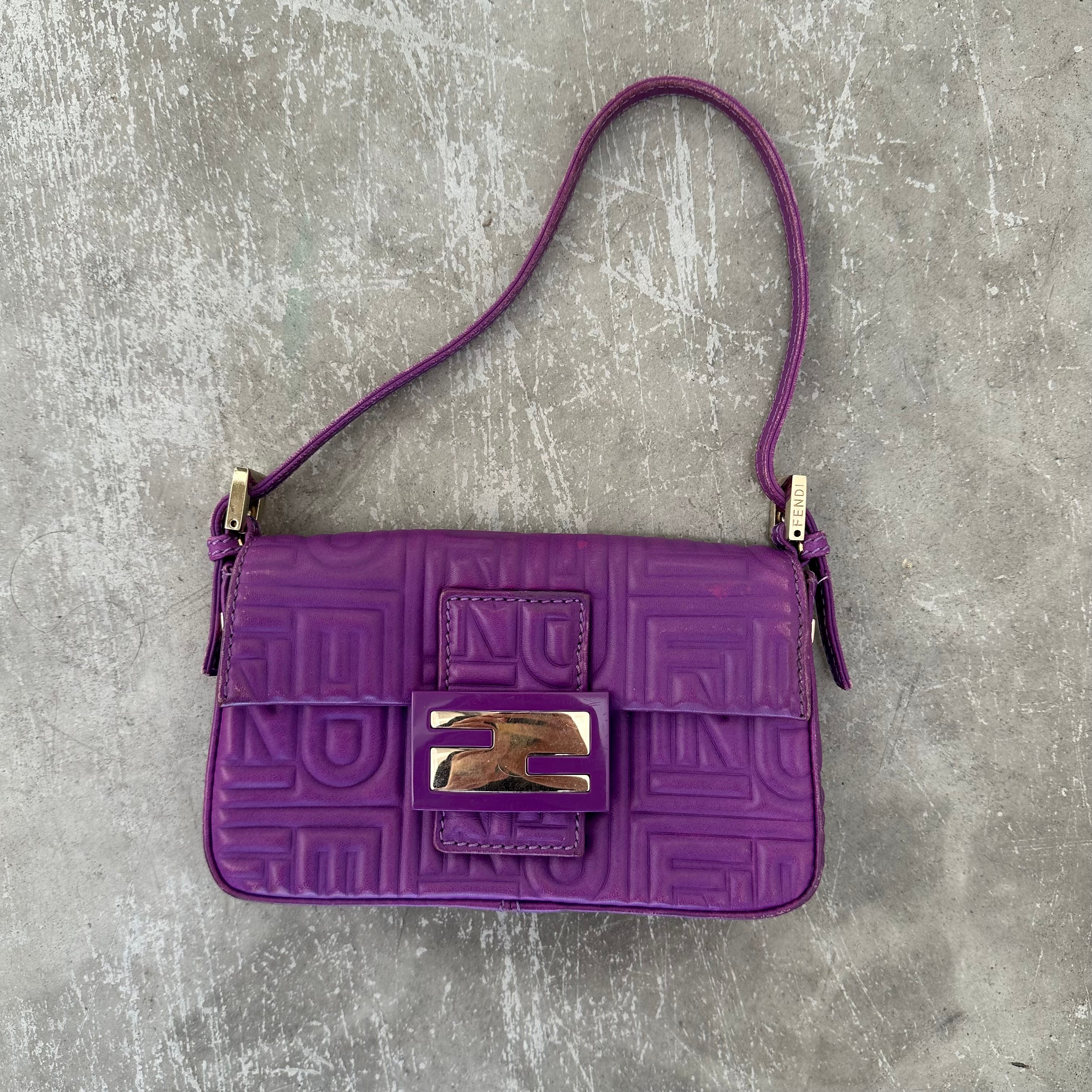 Fendi Baguette Embossed Leather Purple Shoulder Bag Curated by Charbel