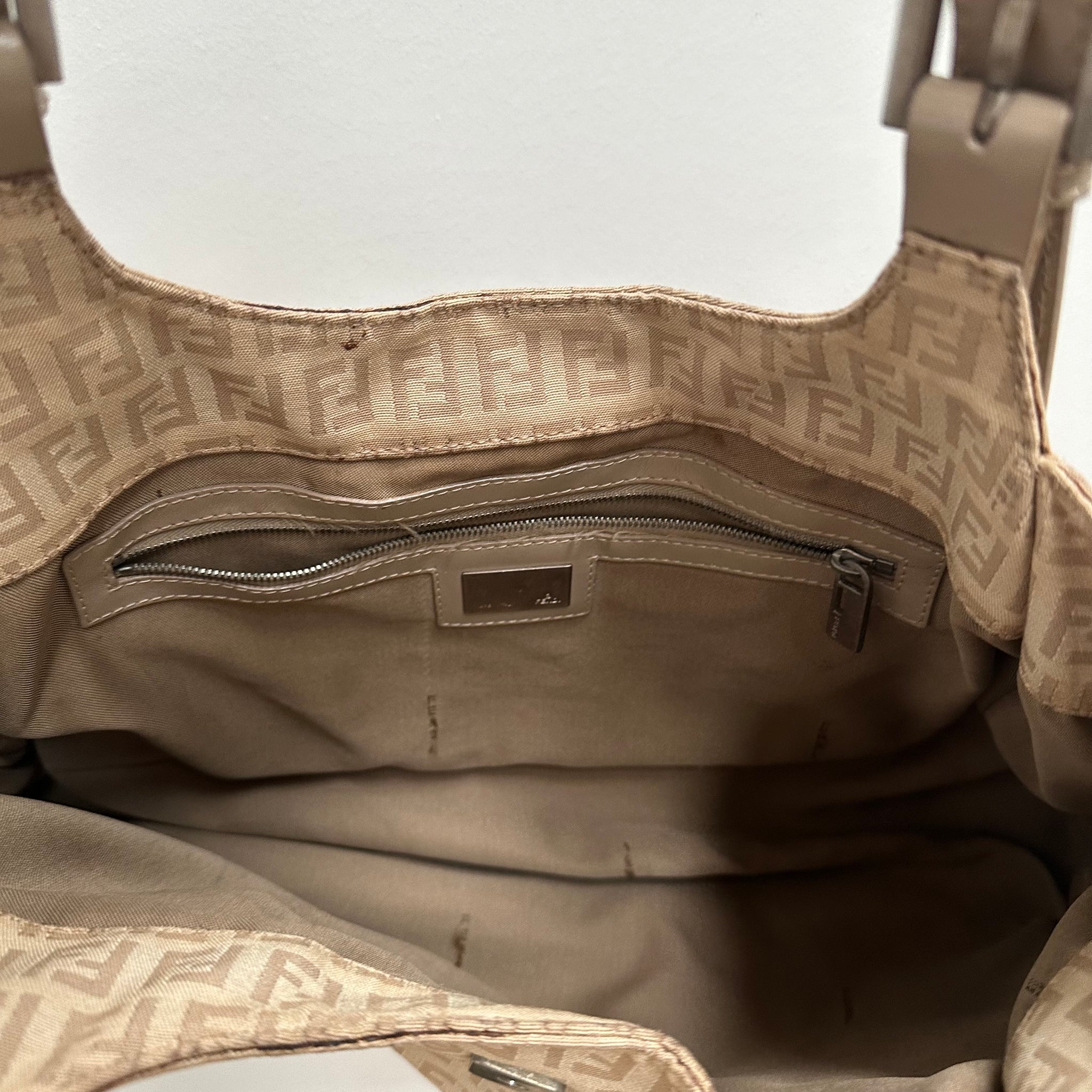 Fendi Zucchino Canvas Mamma Baguette Shoulder Bag Beige