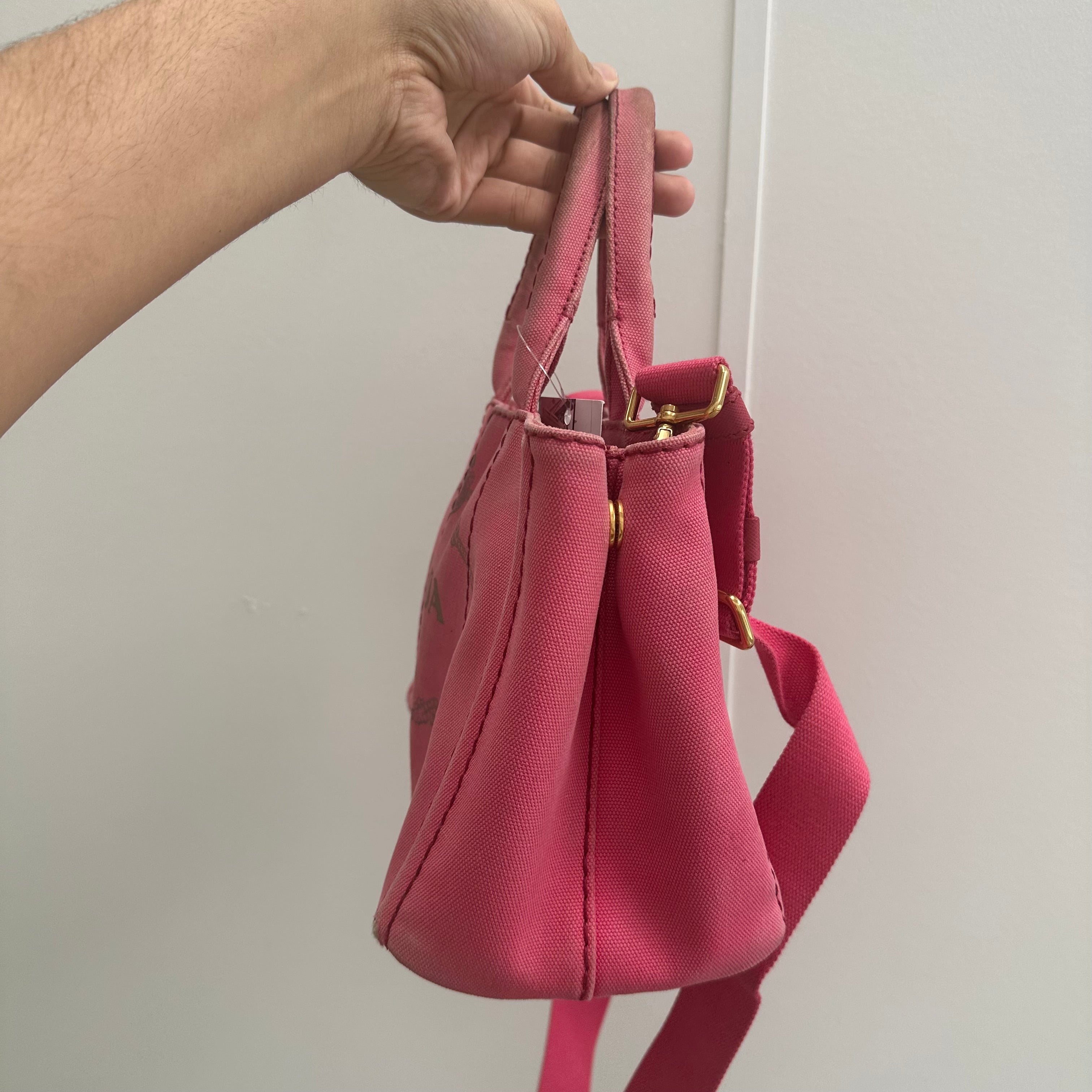 Prada Pink Small Canapa Tote Bag with Strap