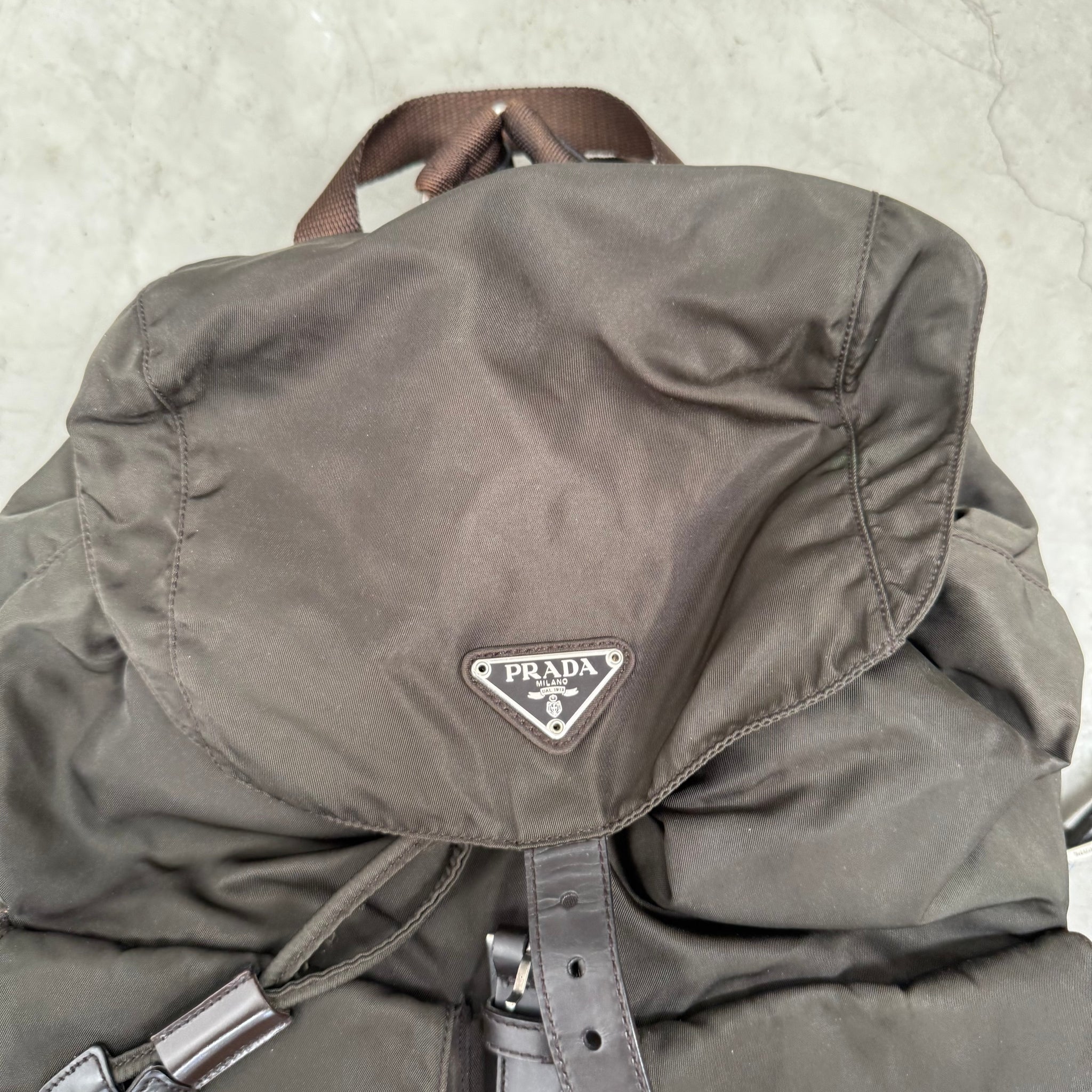 Prada Nylon Chocolate Brown Back Pack Bag