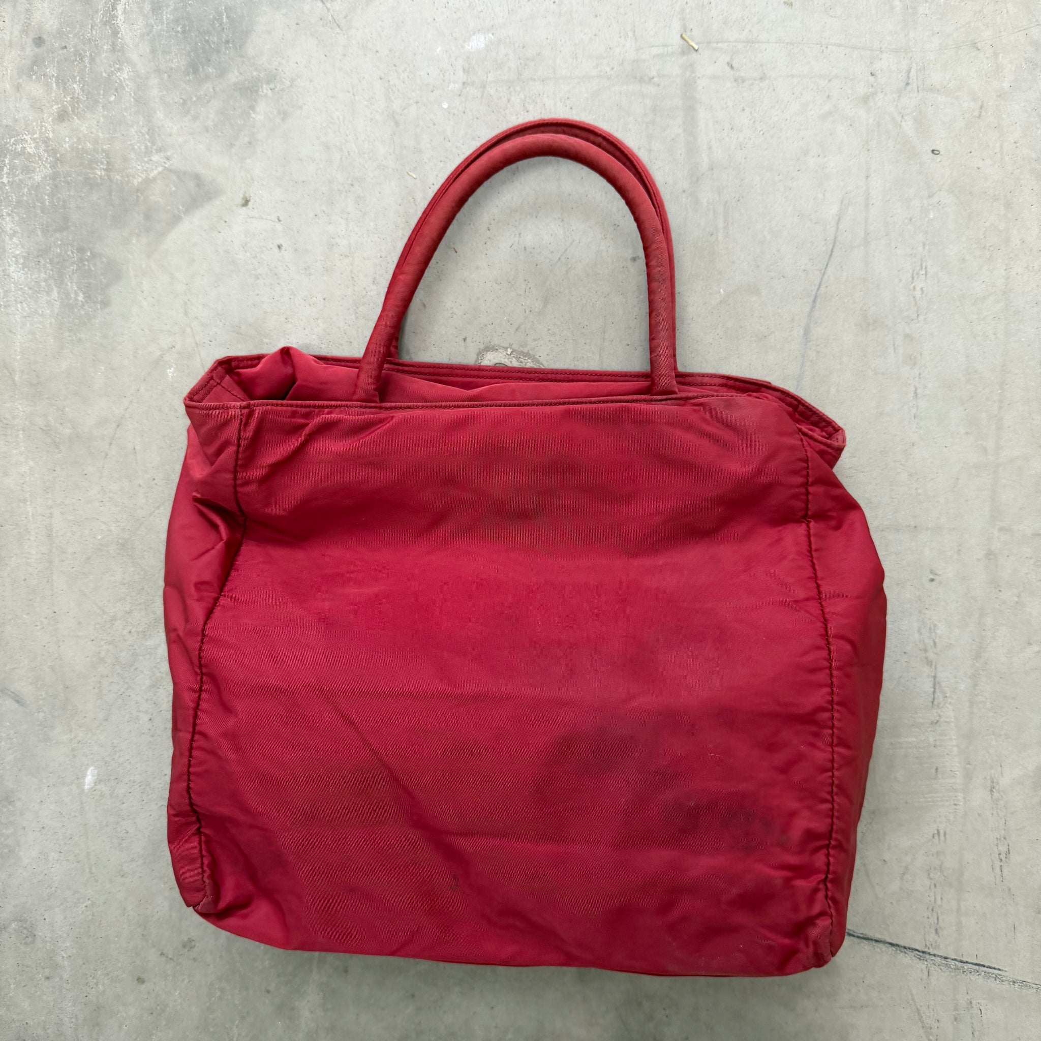 Prada Short Handle Nylon Cherry Red Tote Bag