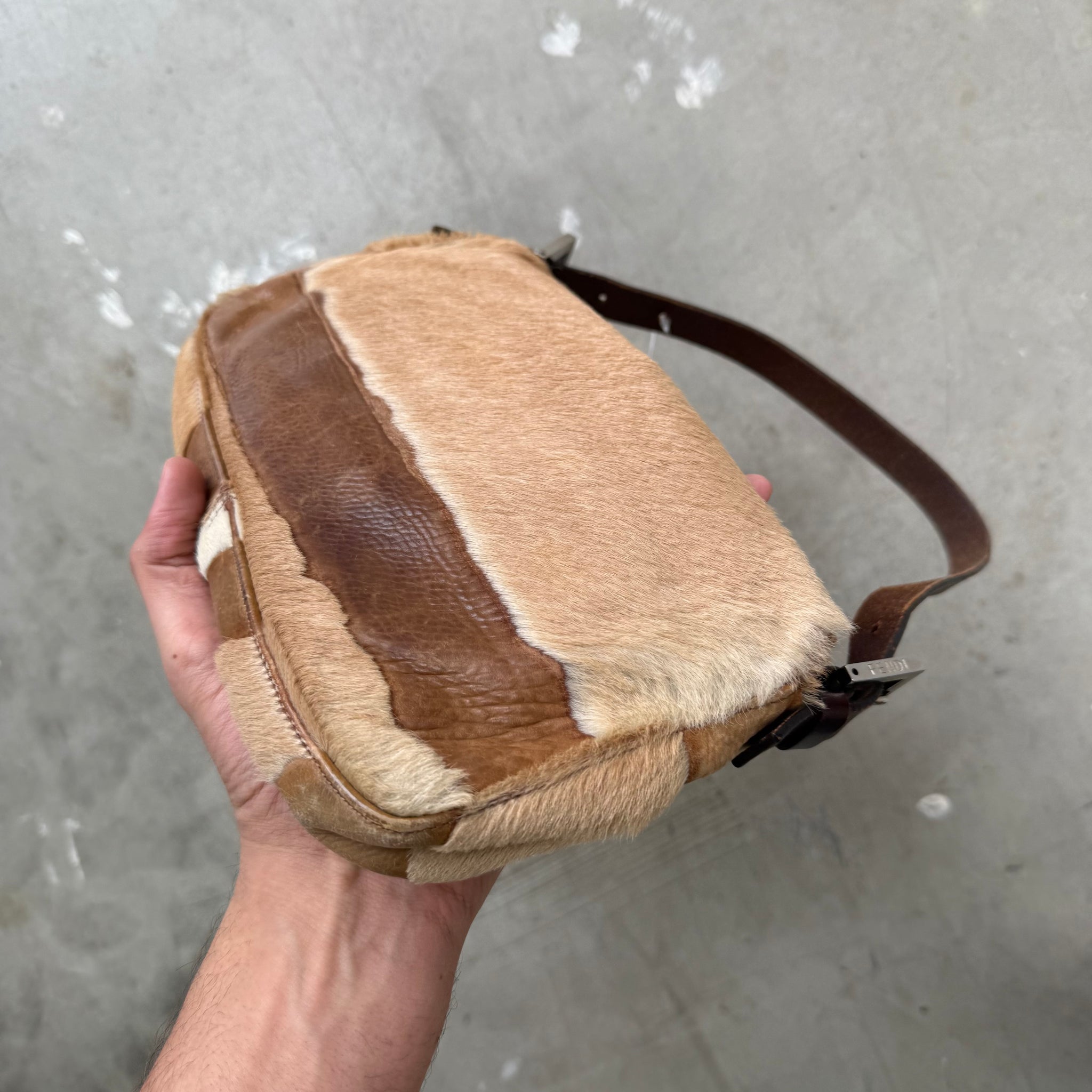 Fendi Leather and Ponyskin Patchwork Baguette Shoulder Bag