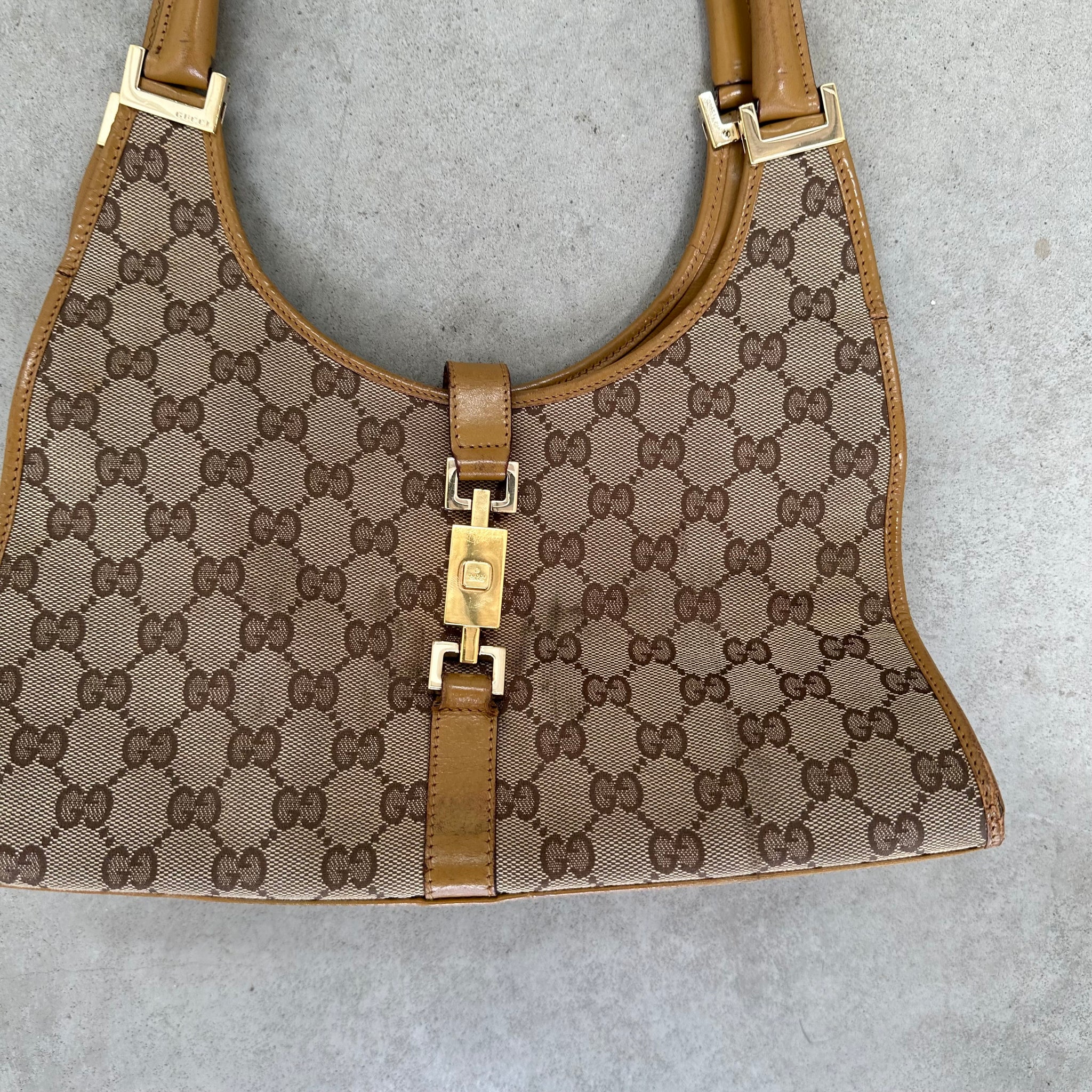 Gucci GG Print Jackie Shoulder Bag Beige
