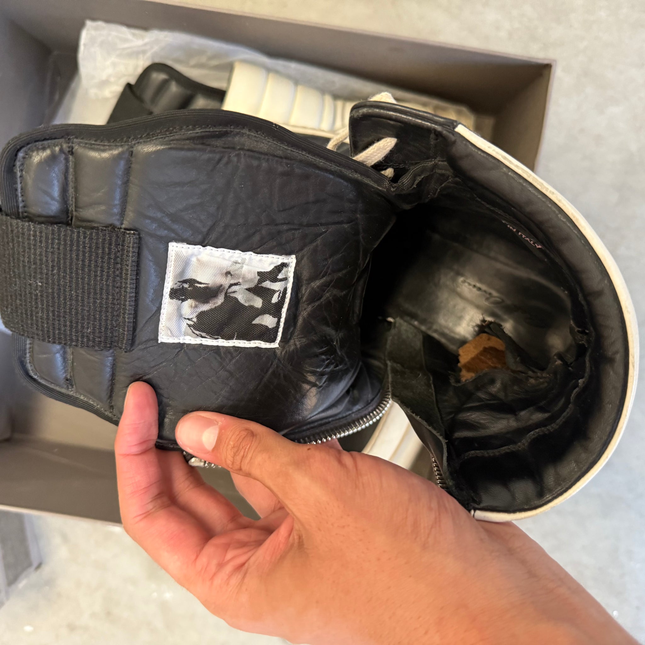 Geobaskets Box Rick Owens Geobaskets Two Tone Sneakers (EU45) – Curated by Charbel