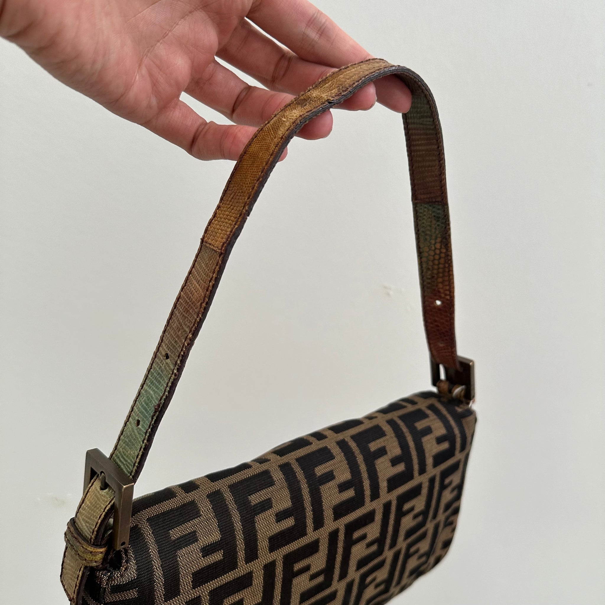 Fendi Leopard Zucca Baguette with Exotic Lizard Detailing