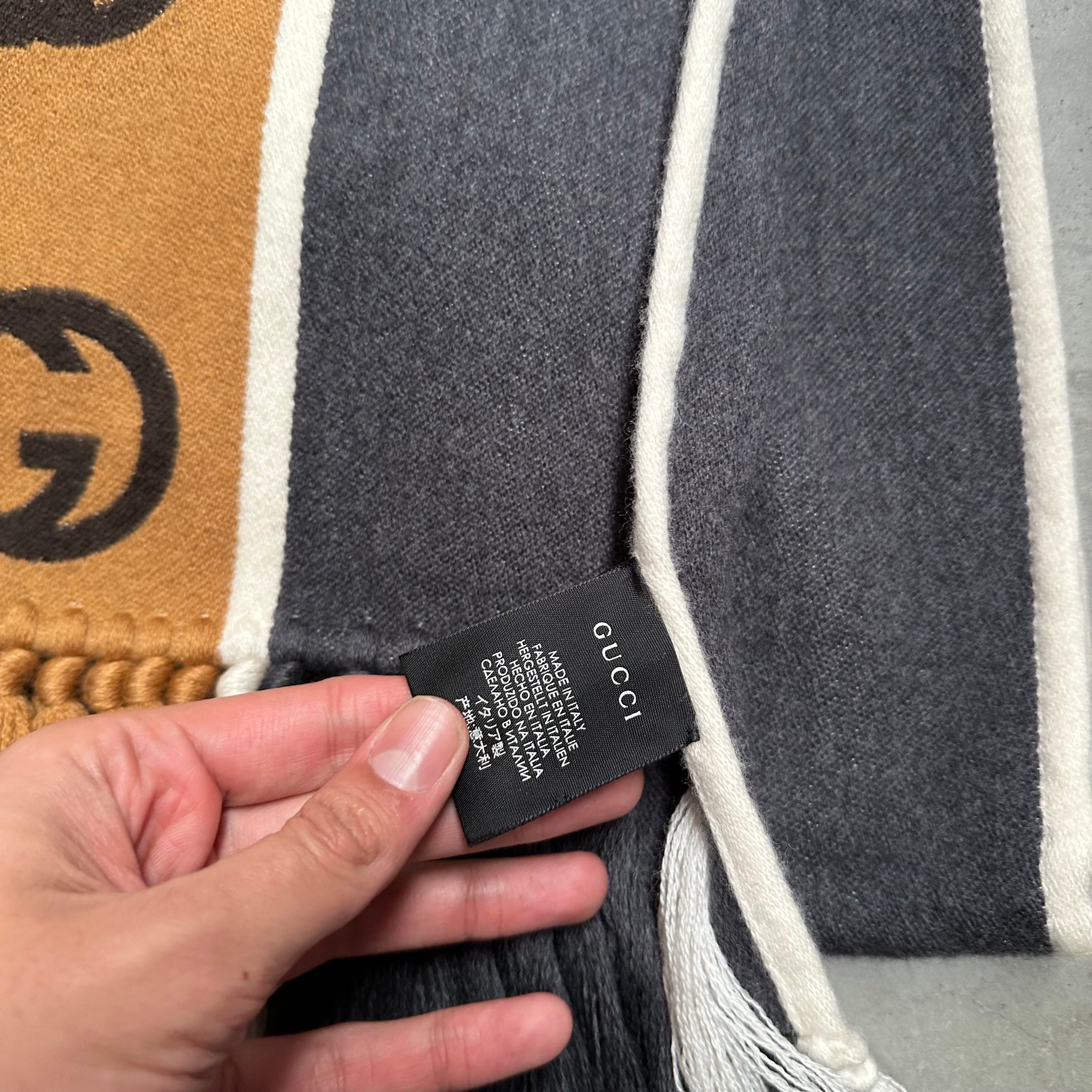 Gucci GG Interlocking Wool Scarf Beige/Grey