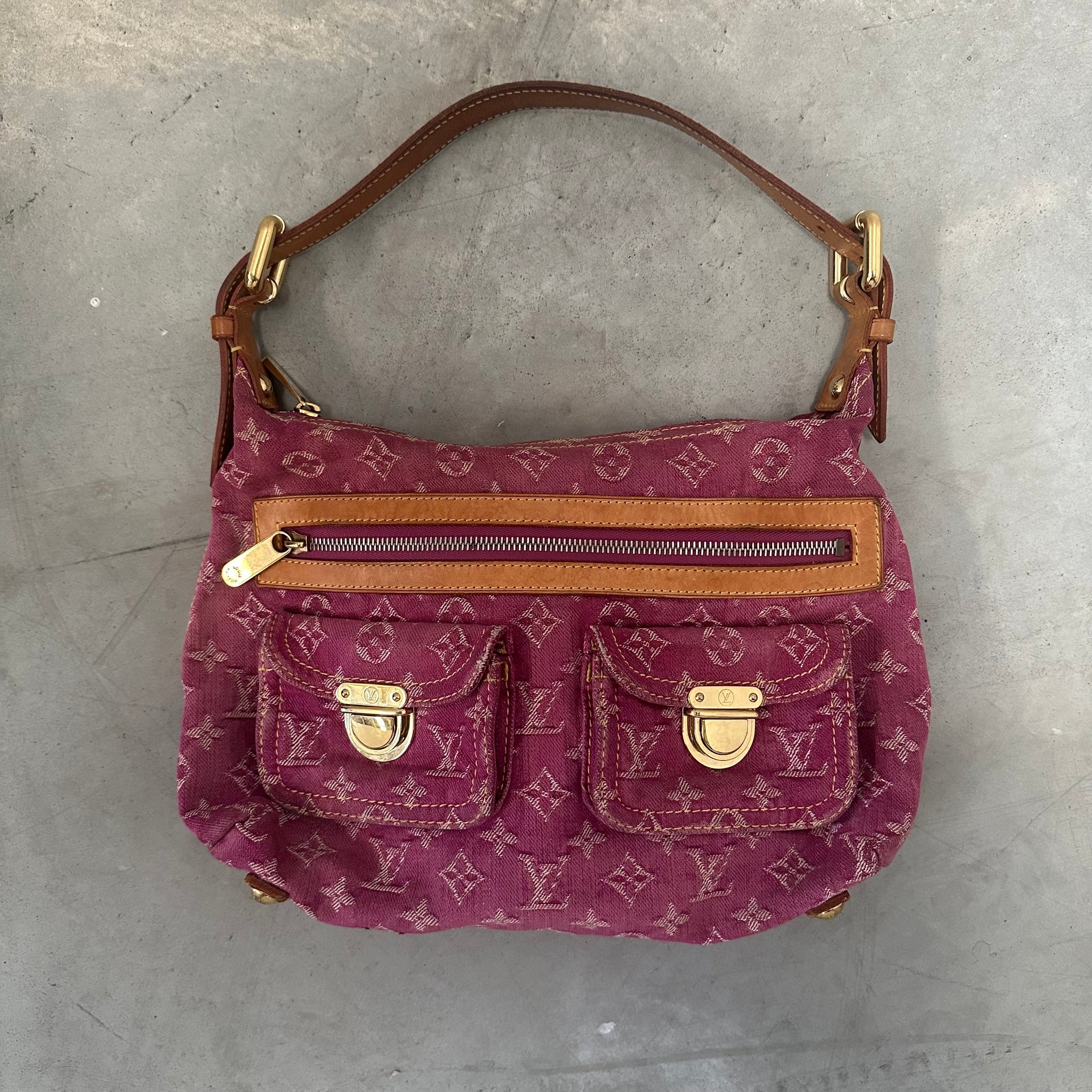 Louis Vuitton Monogram Denim Baggy PM Fuchsia Pink Shoulder Bag