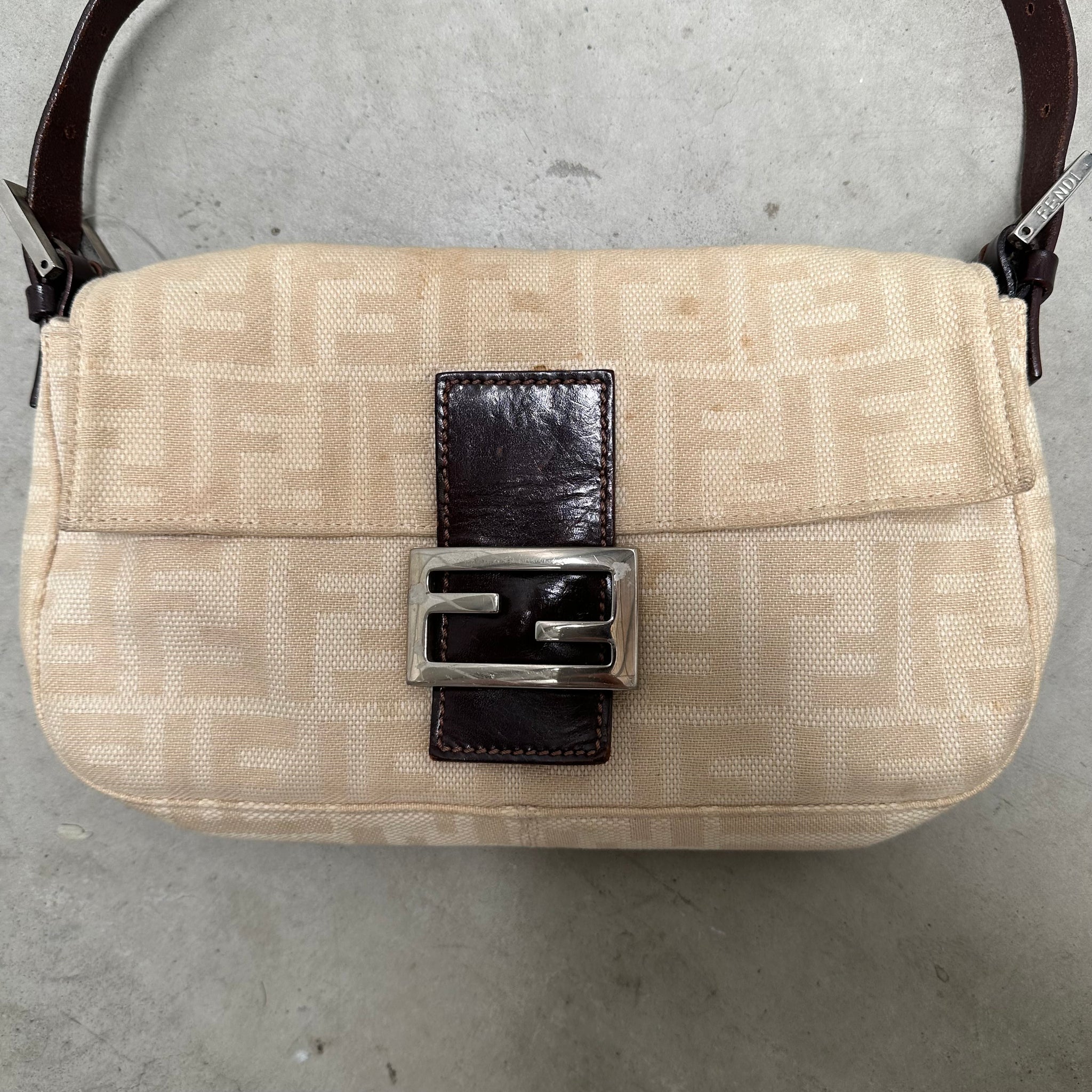 Fendi Cream Baguette Shoulder Bag