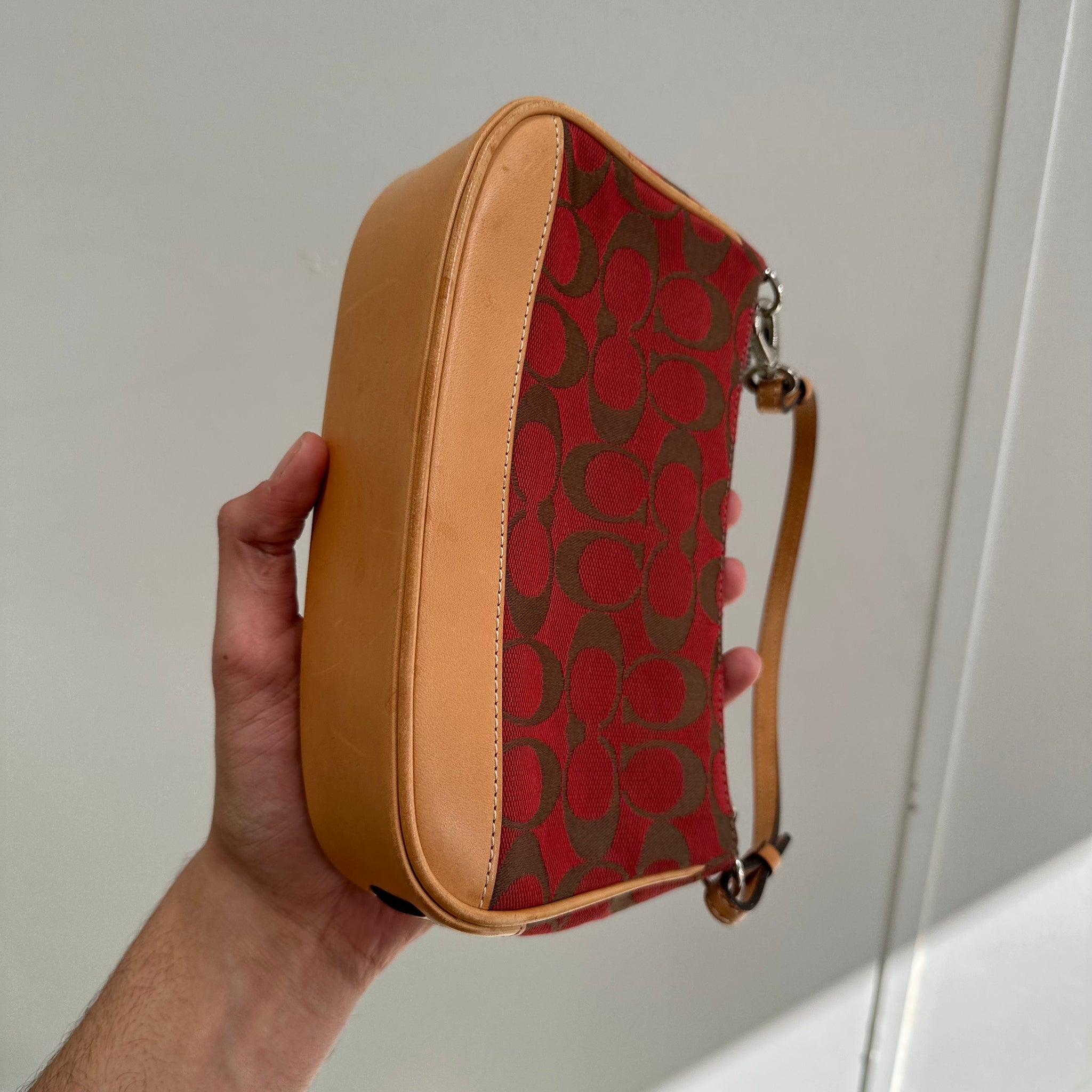 Coach Signature Demi Shoulder Bag Tan/Red