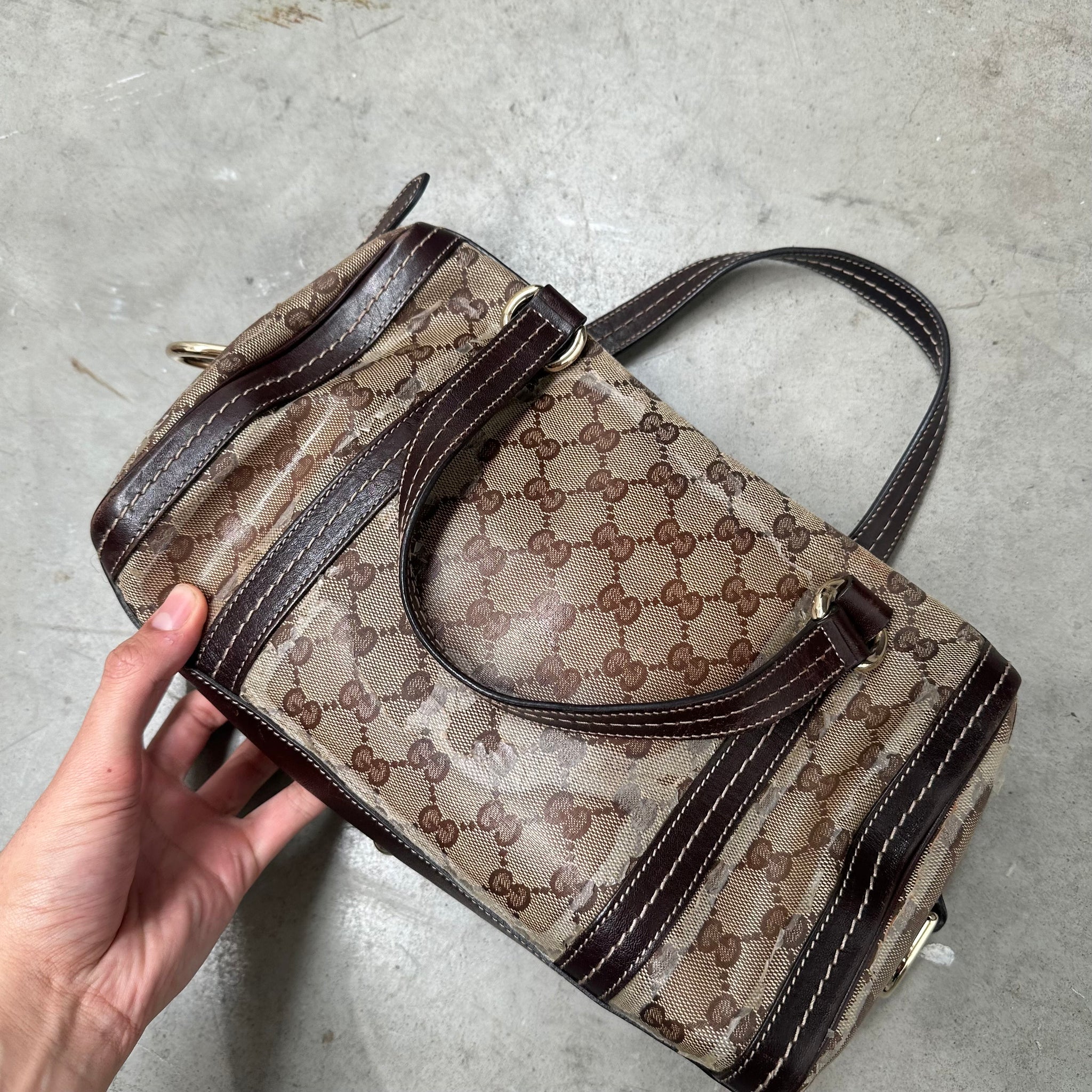 Gucci Brown GG Crystal Duchessa Boston Bag Beige Dark Brown