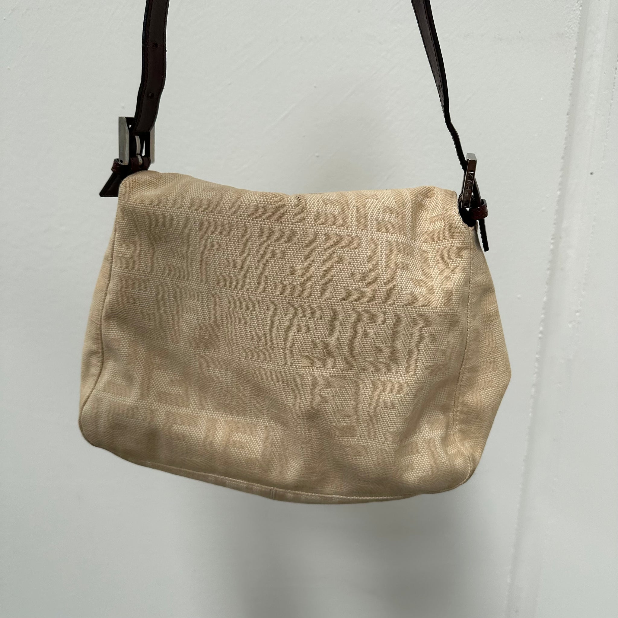 Fendi Zucca Canvas Mamma Baguette Beige Shoulder Bag