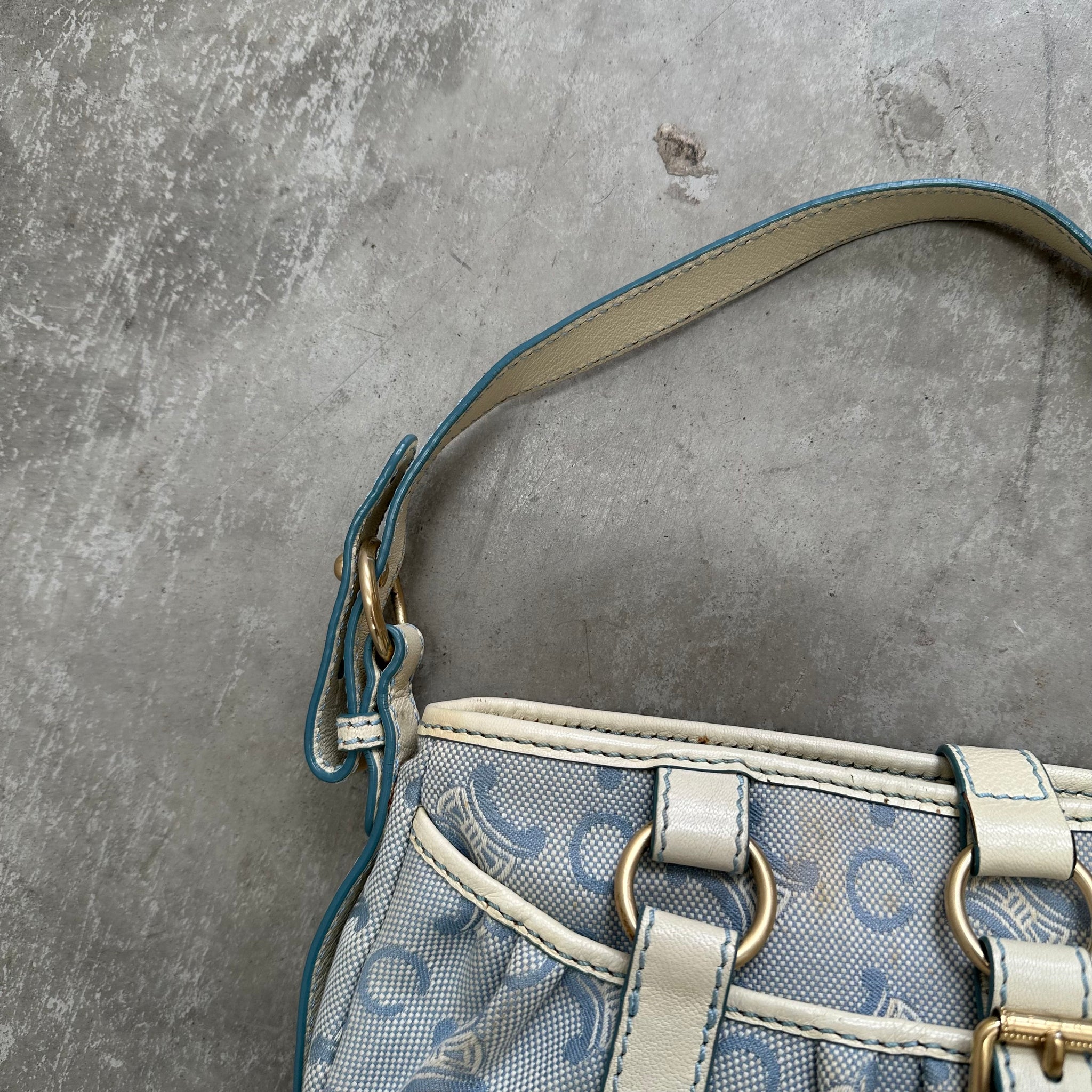 Celine Blue/White Macadam Canvas Hobo Shoulder Bag