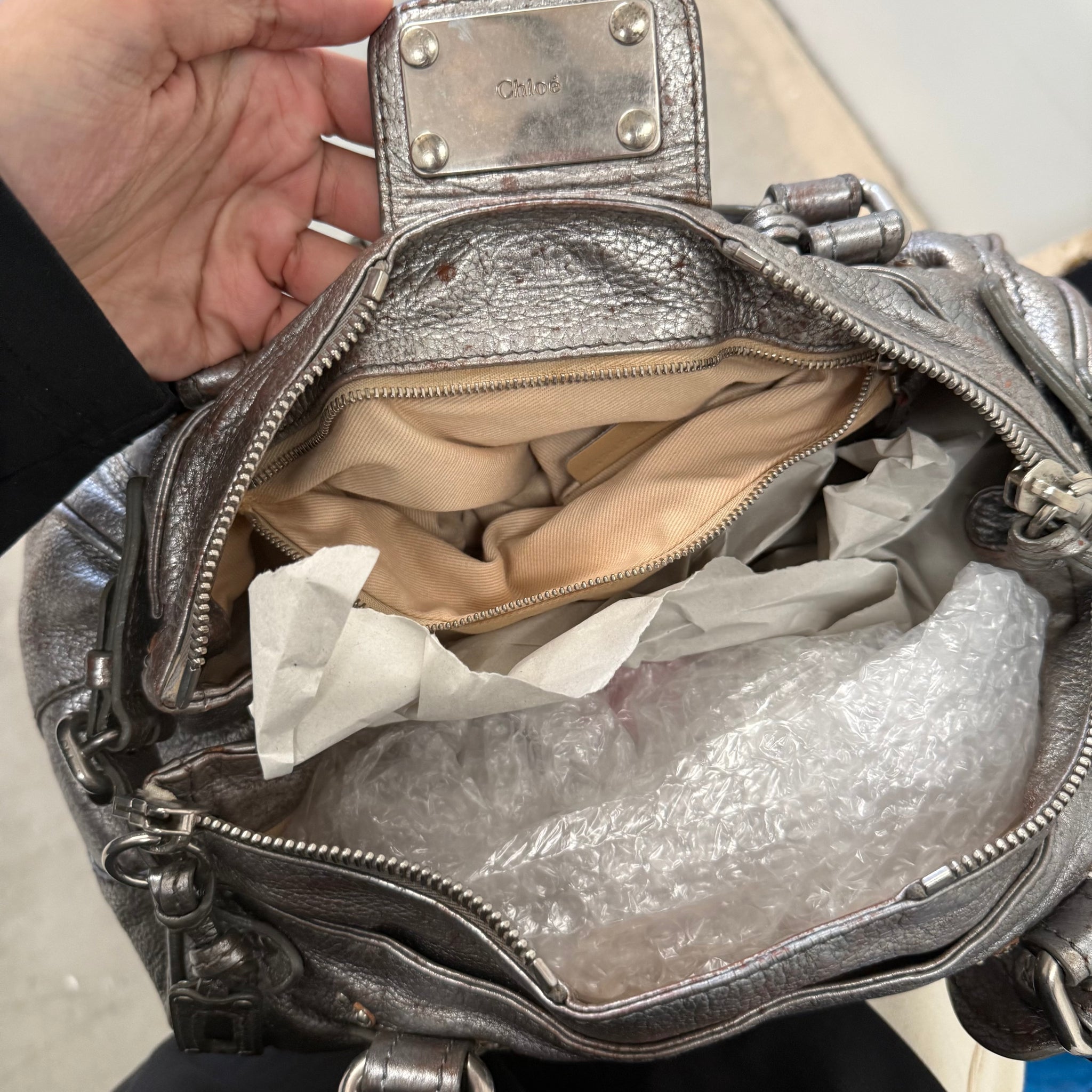 Chloe Paddington Shoulder Bag Silver Leather